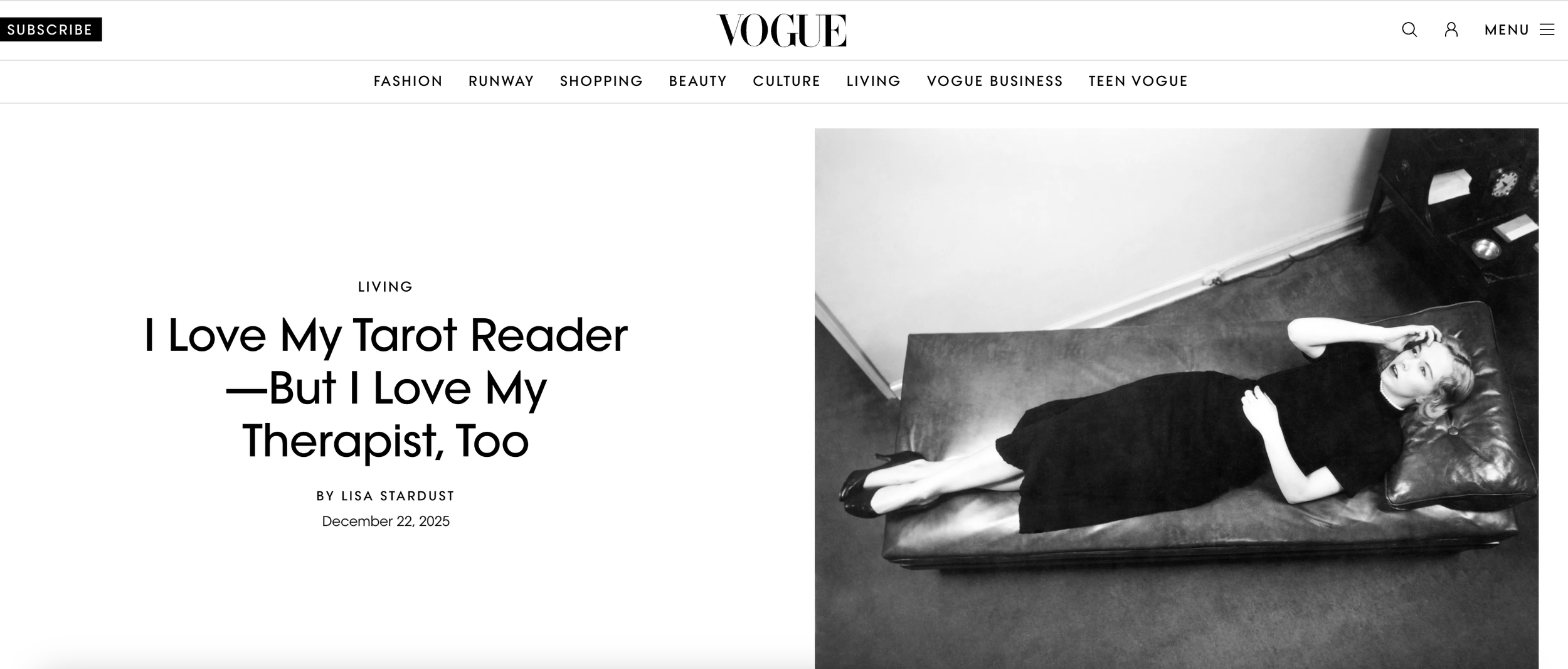 Vogue article "I Love My Tarot Reader—But I Love My Therapist, Too" featuring therapist Edgar Fabián Frías