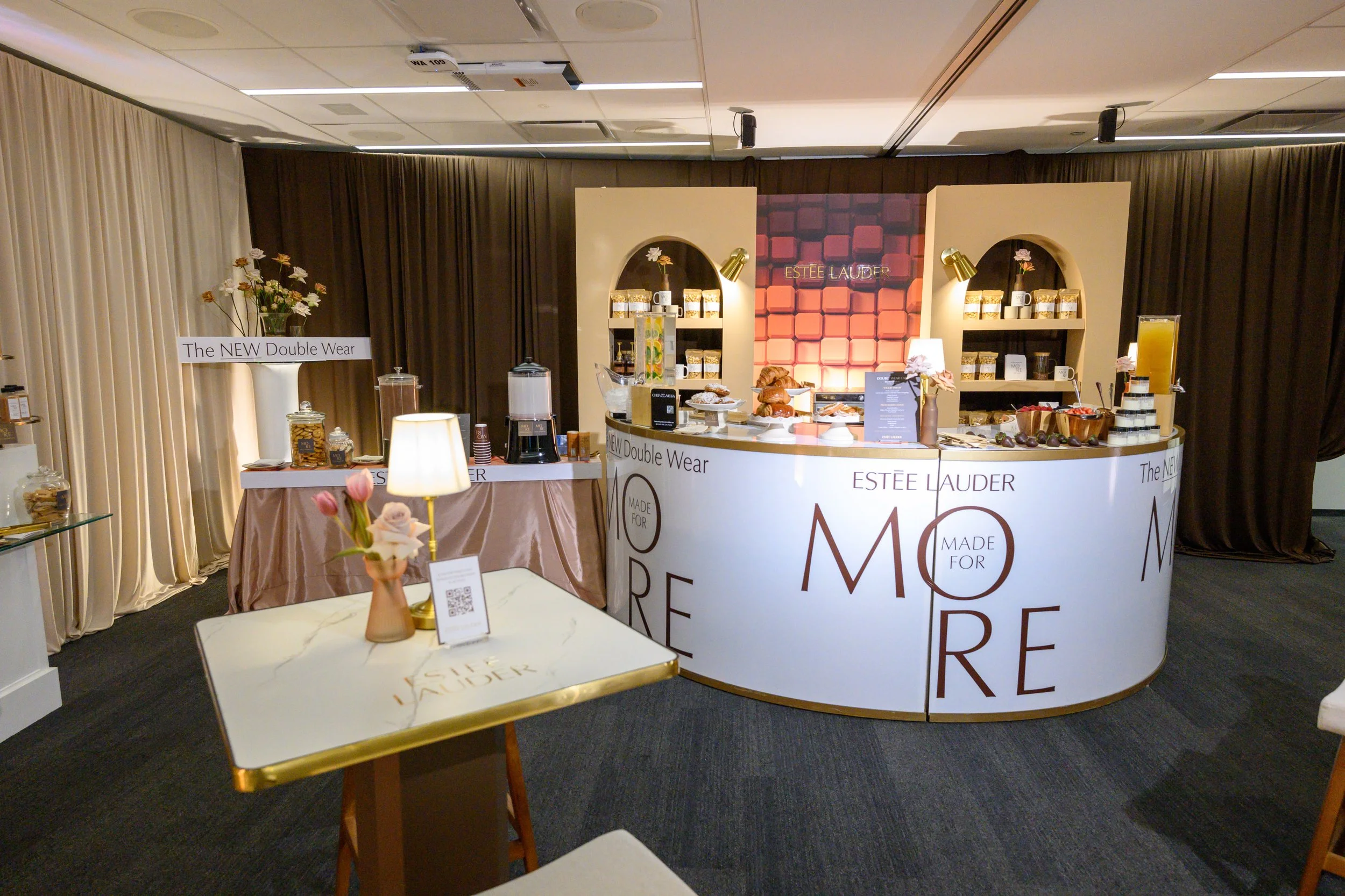 Estee Lauder Markham Head Office The New Double Wear Press Launch Double Wear Cafe Designed by Spatial Event Architect Alexandria Design House 