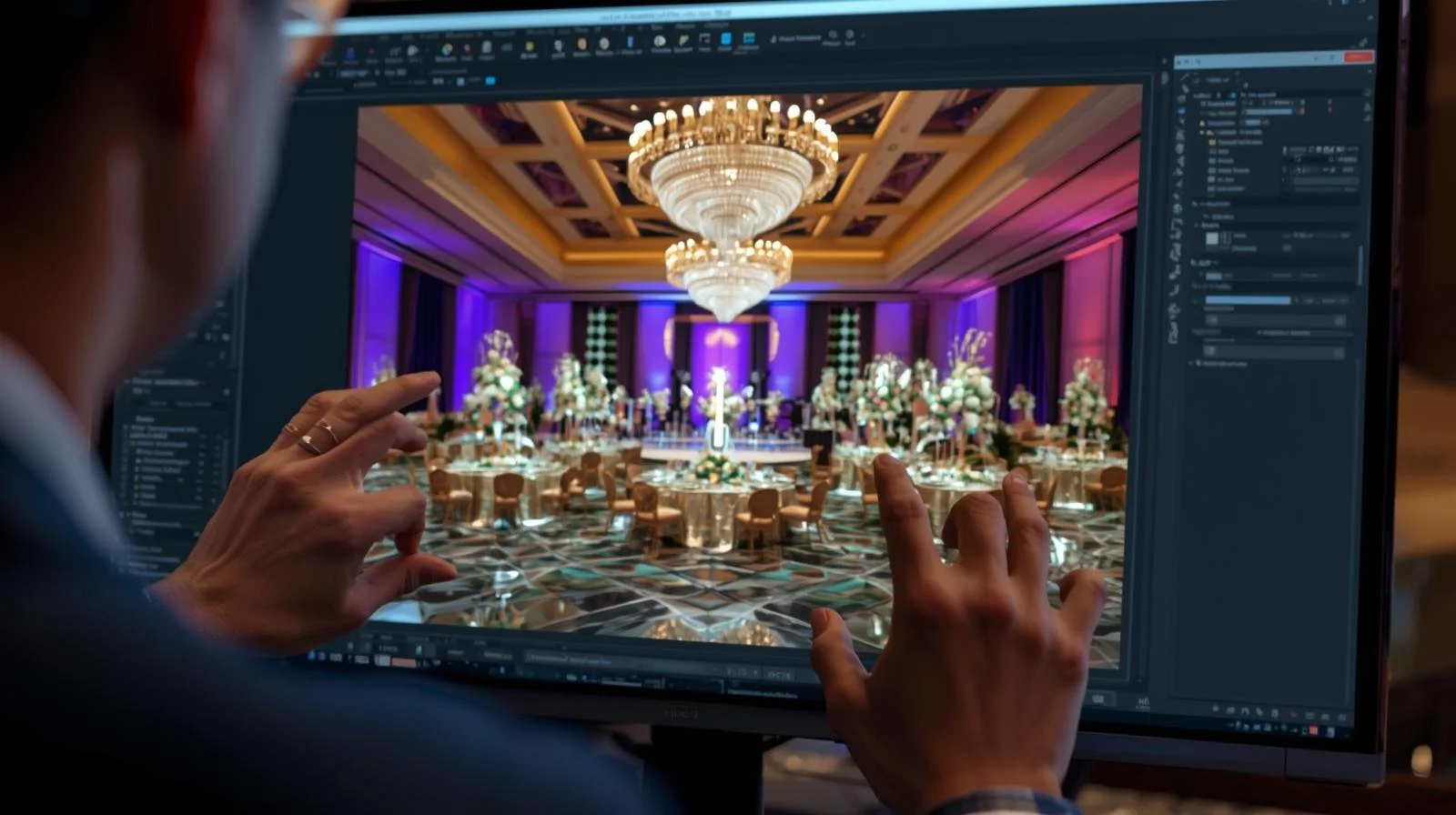 event designer creating an event rendering on a computer