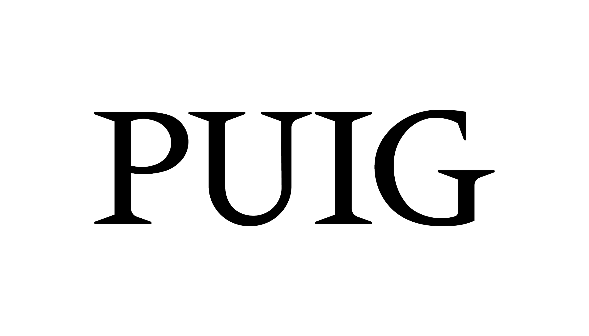 Black background with the word 'PUIG' in large, thin, white outlines in the center.
