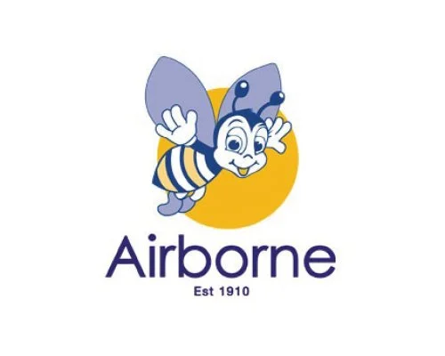 Airborne logo featuring a cartoon bee