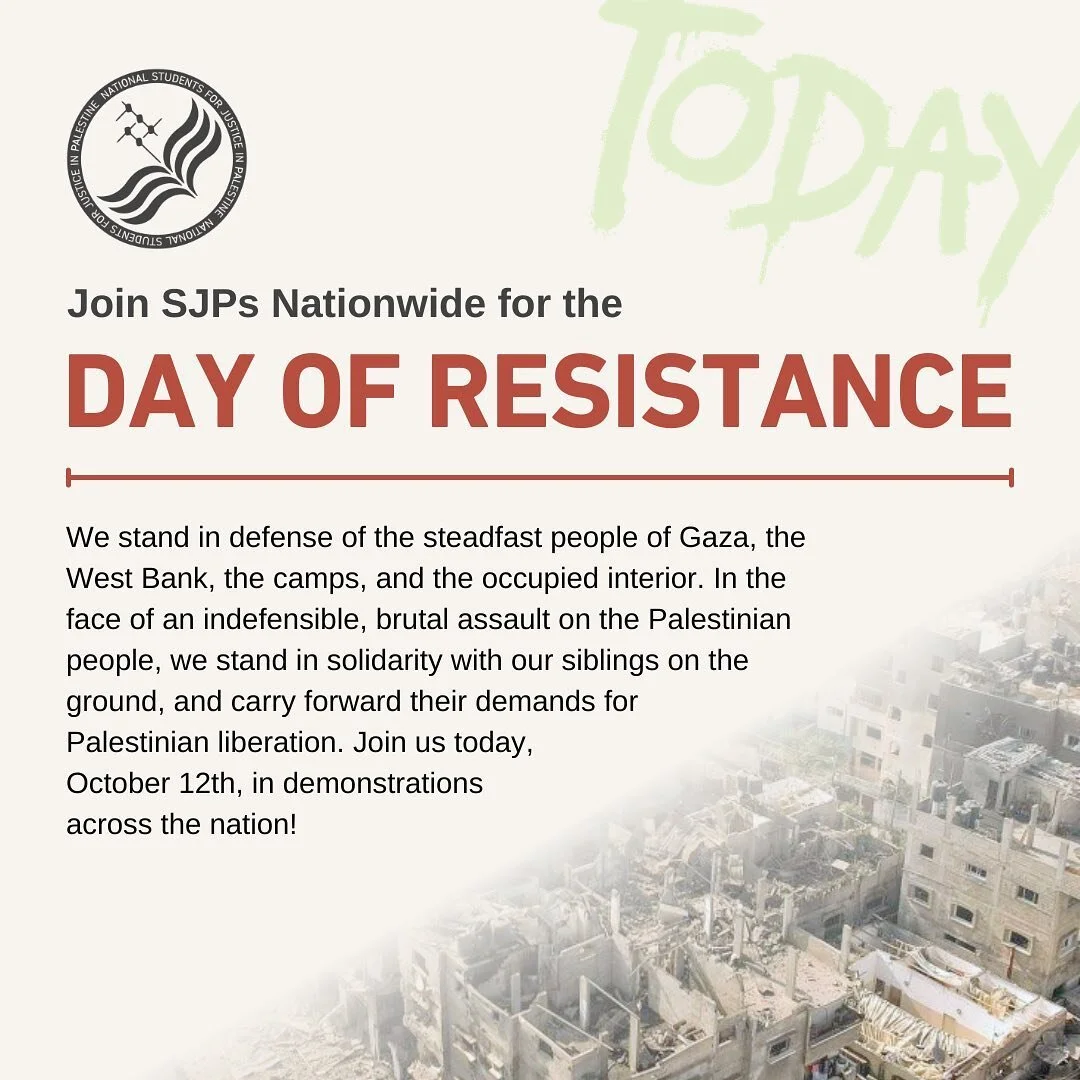 Today, on the National Day of Resistance, we join our comrades on college campuses across North America and beyond in condemning the Zionist project and their latest genocidal attack on the Palestinian people. We stand in solidarity with the millions
