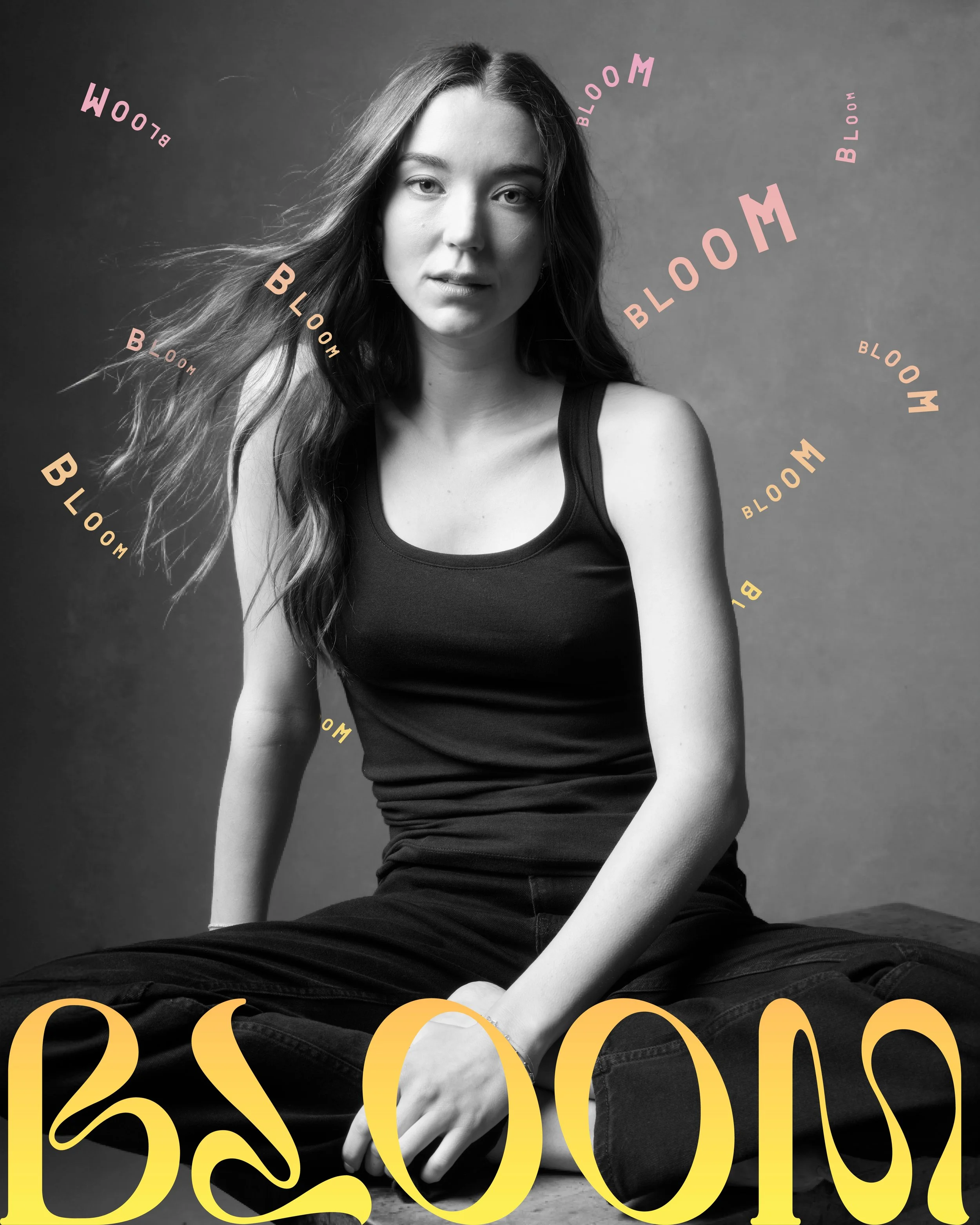 Nicole Brydon Bloom Typography design. Shot by Mark Seliger. 
