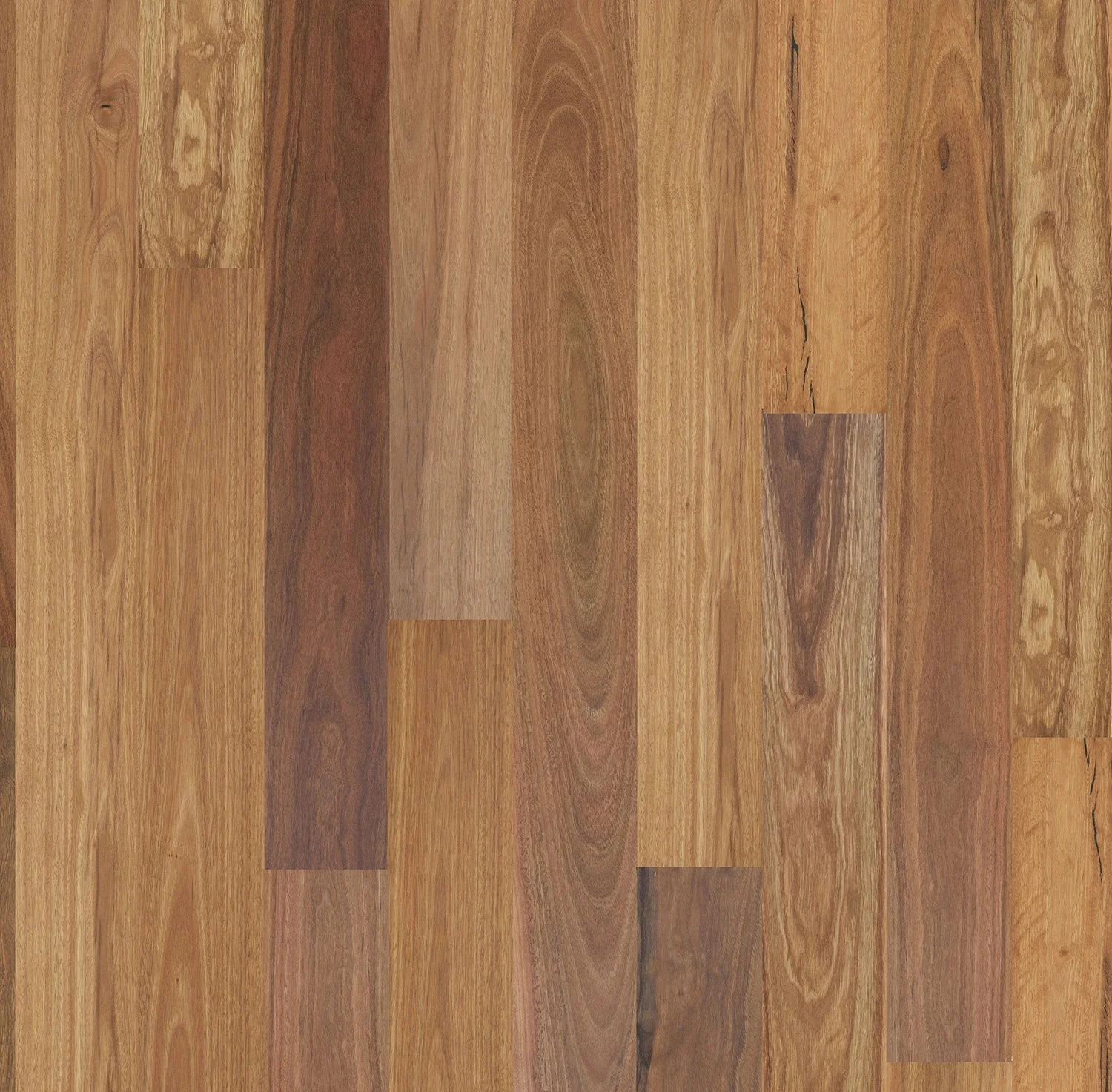 Close-up view of a wooden hardwood floor with various shades of brown and natural wood grain patterns.