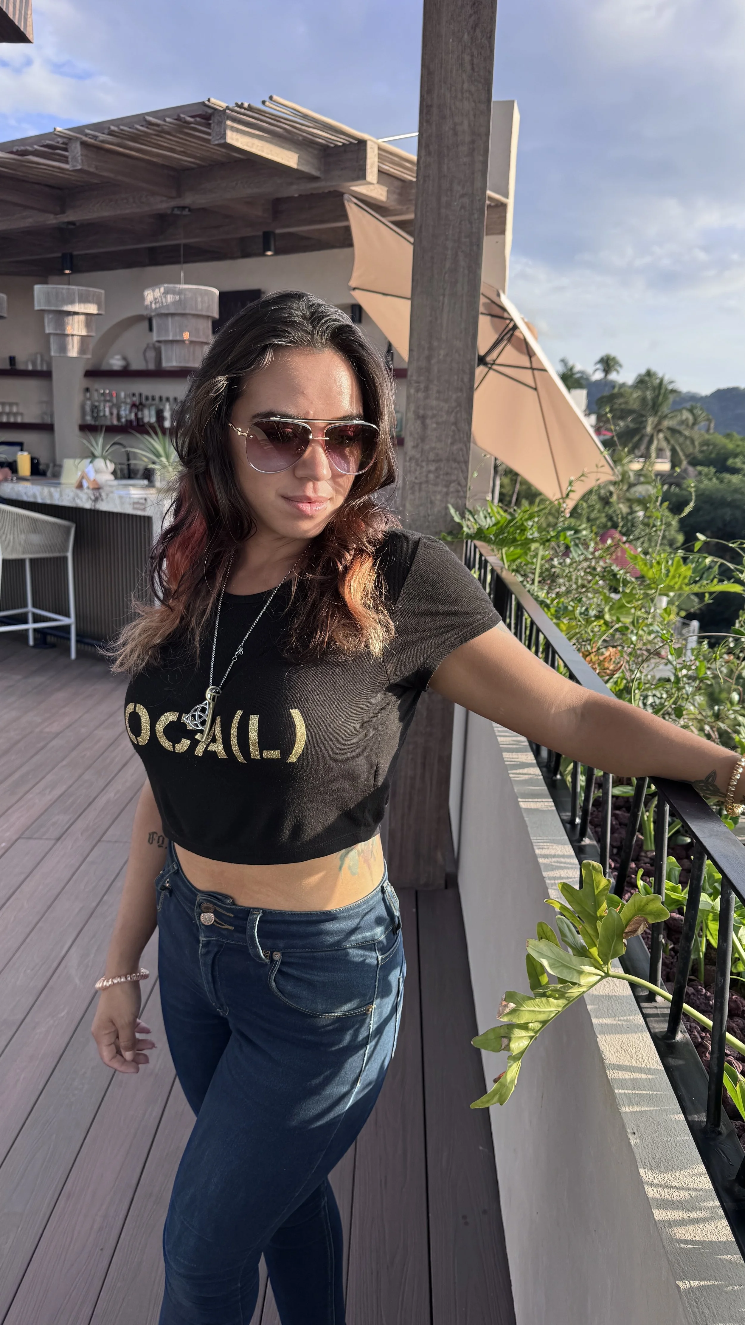 artist wears t-shirt with stencil