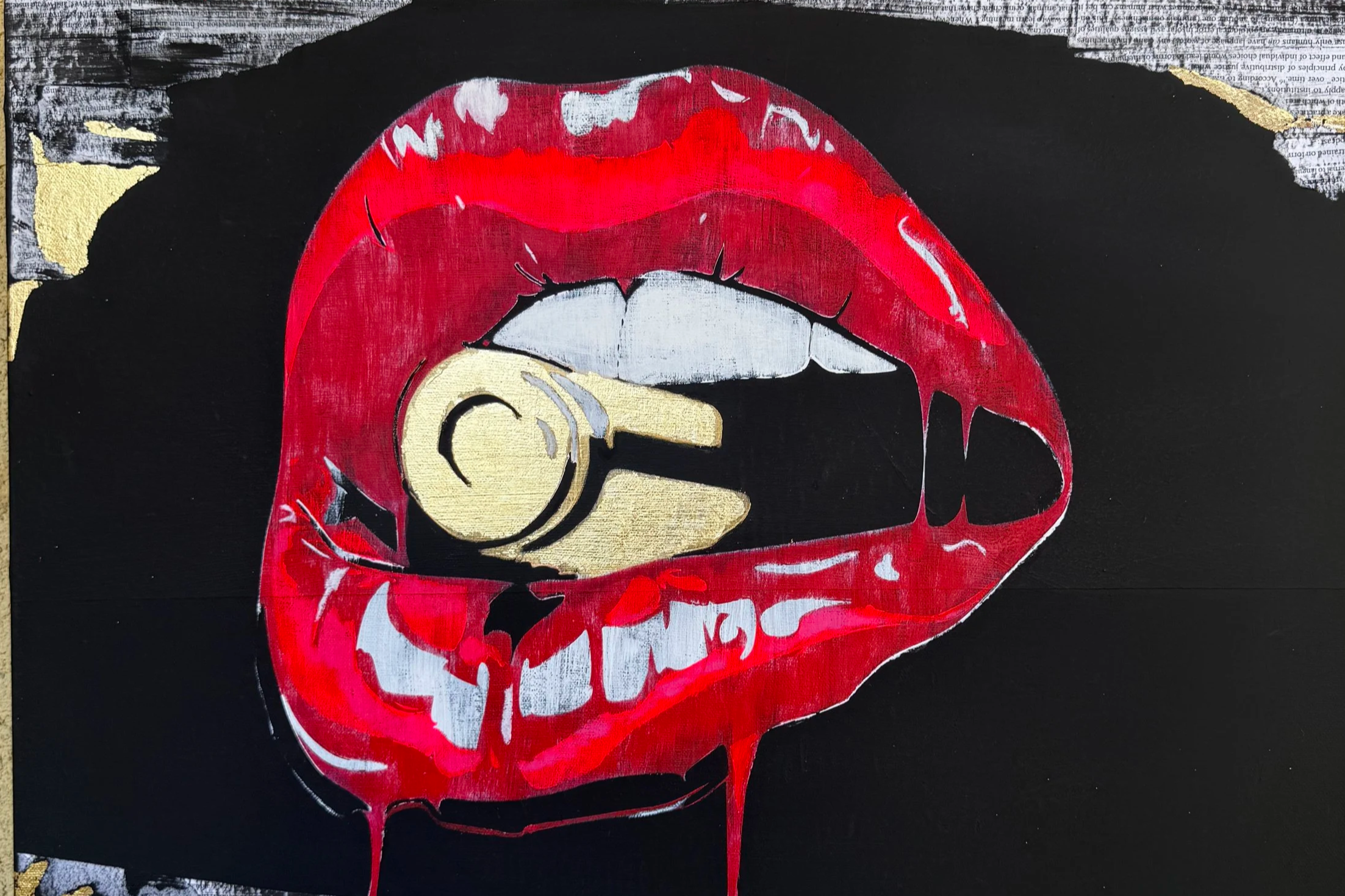 Golden Bullet original painting by stencil artist Adele French