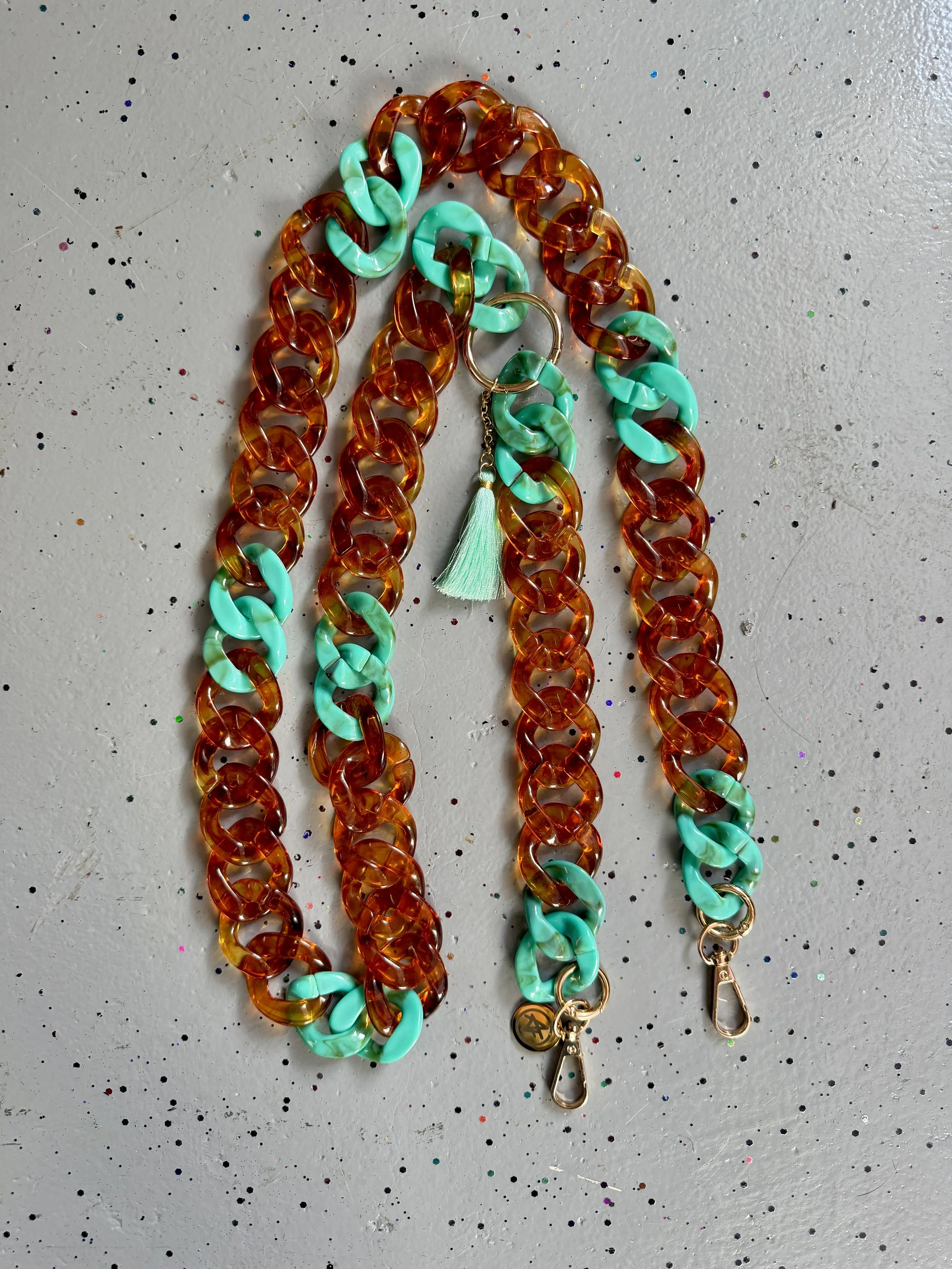 Chunky, Turquoise + Tortoise- Cross Body Phone Chain .jpg