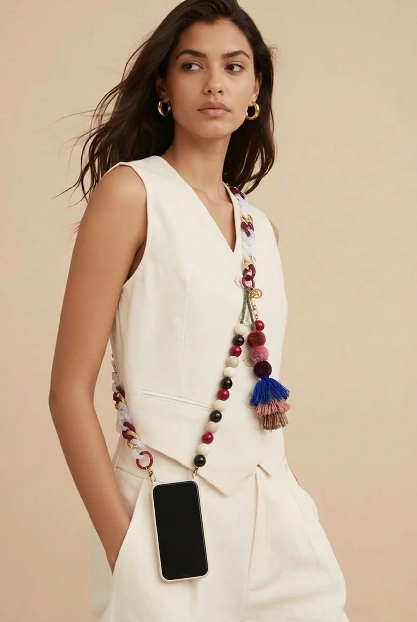 Cross Body Phone Chain (deep red & gold)