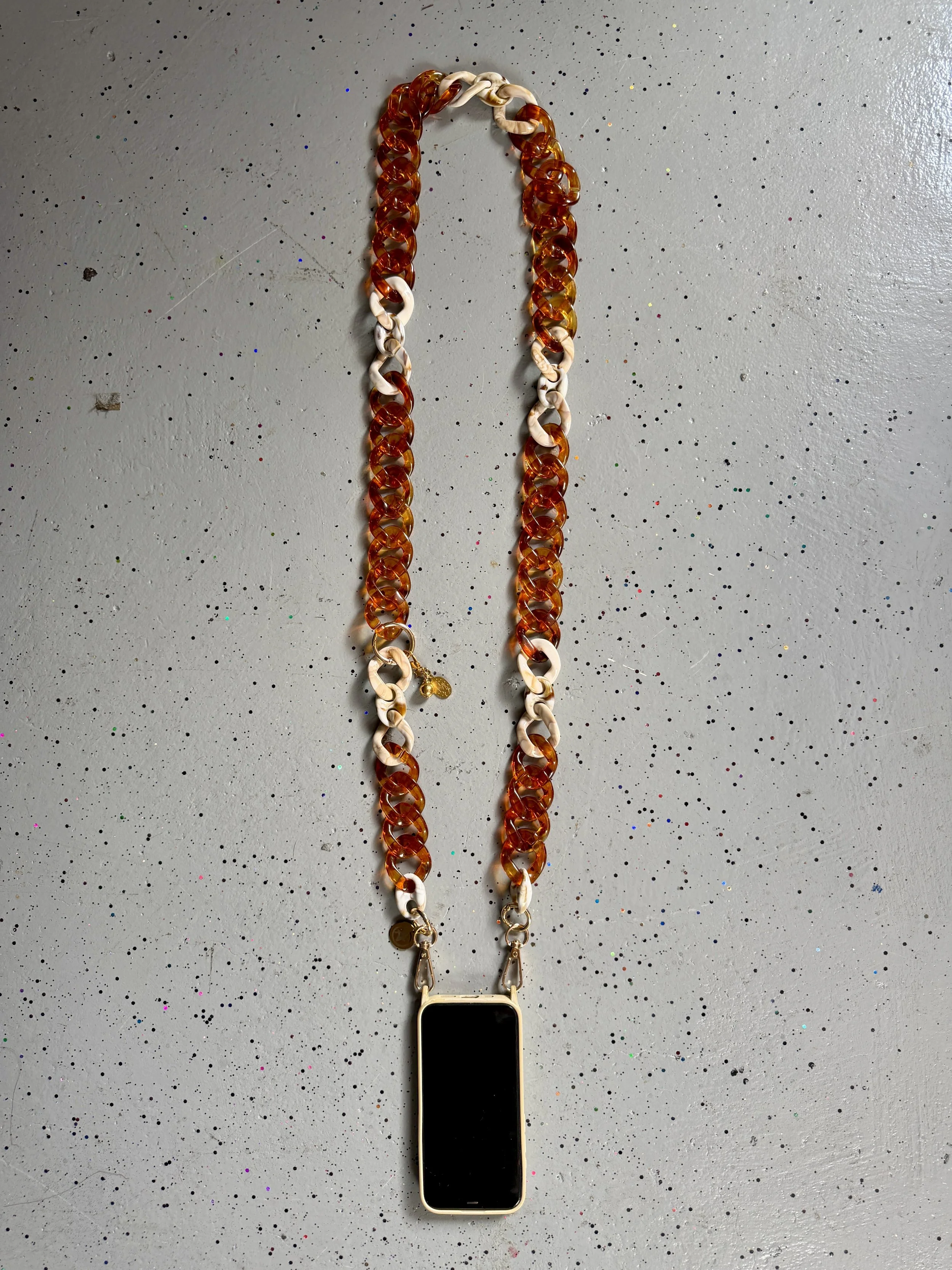 Chunky, Textured Ivory + Tortoise- Cross Body Phone Chain