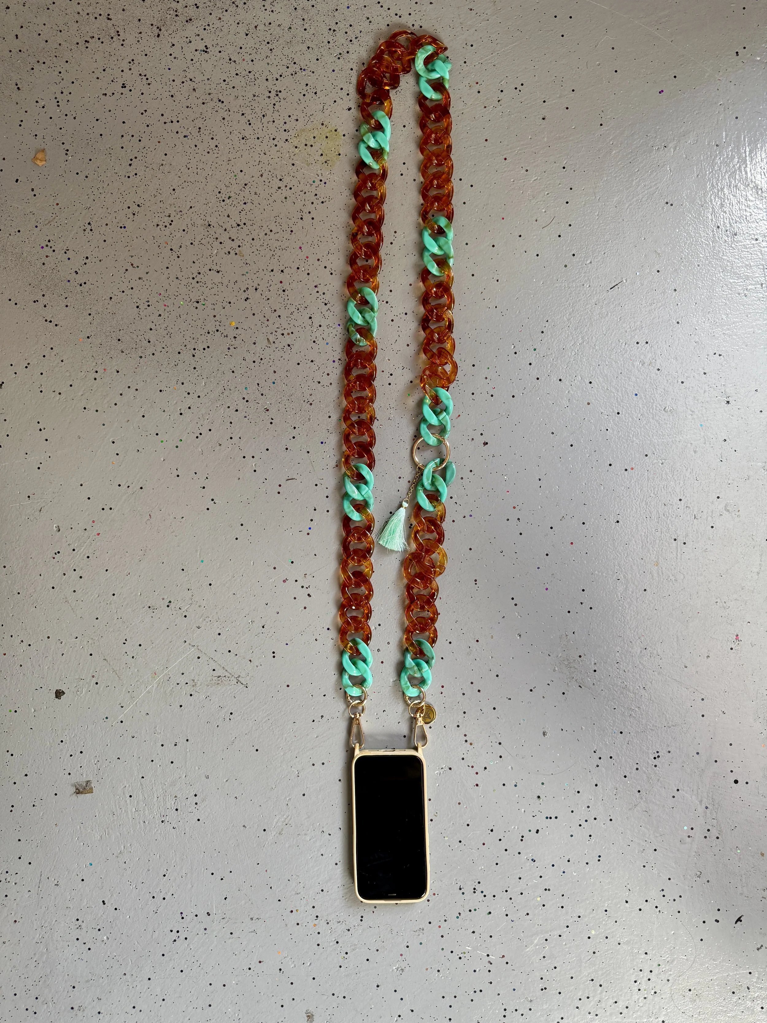 Chunky, Turquoise + Tortoise- Cross Body Phone Chain .jpg