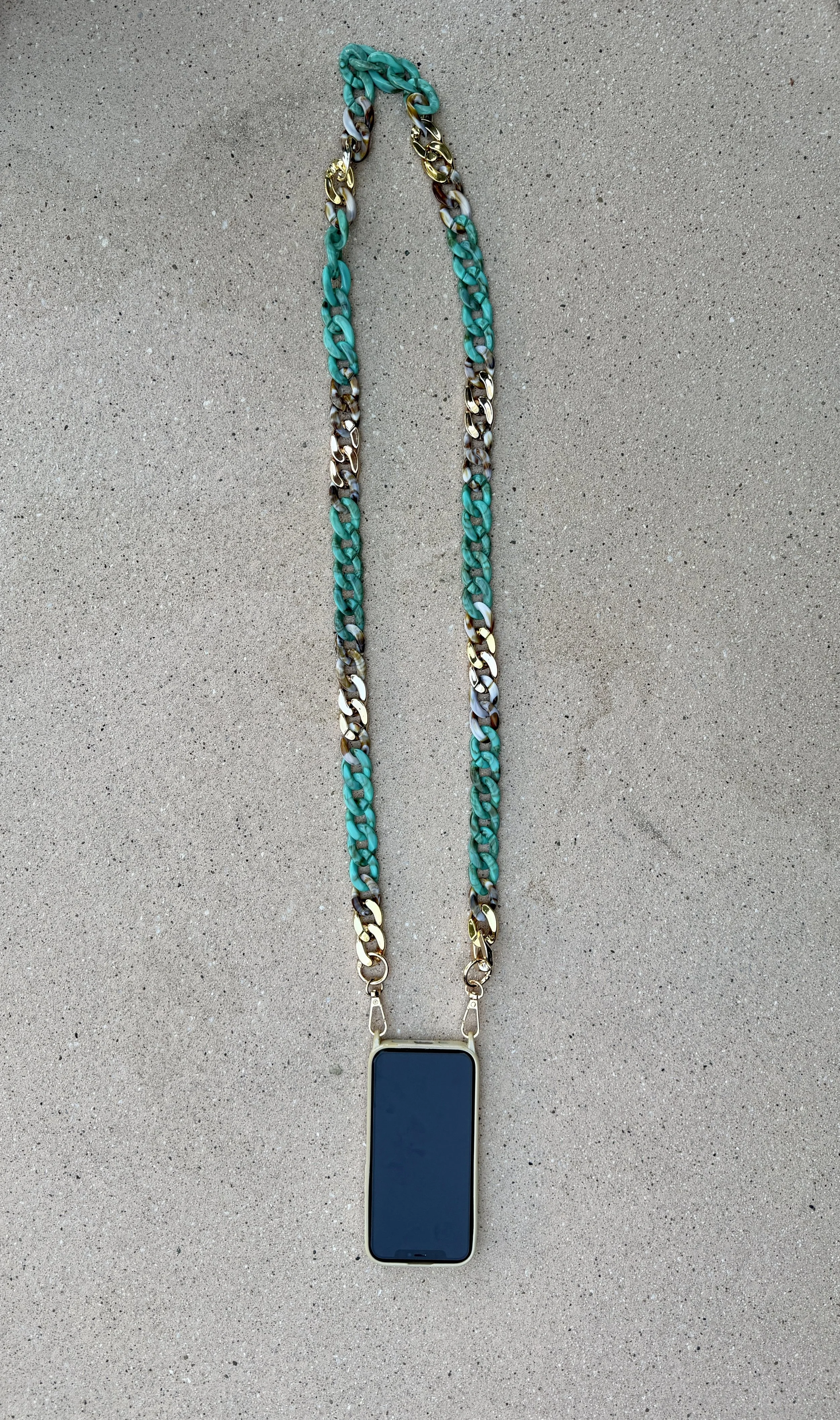 Standard, Turquoise - Ivory- Gold - Cross Body Phone Chain