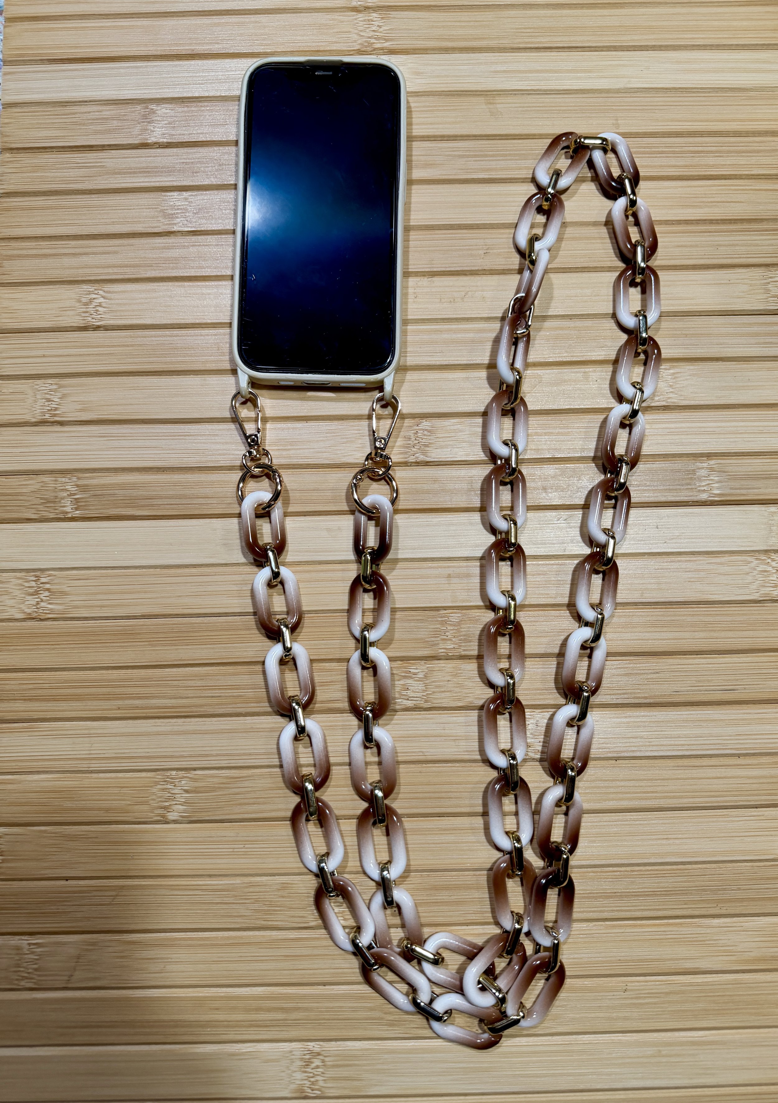 Oval, Cafe Latte- Gold- Cross Body Phone Chain