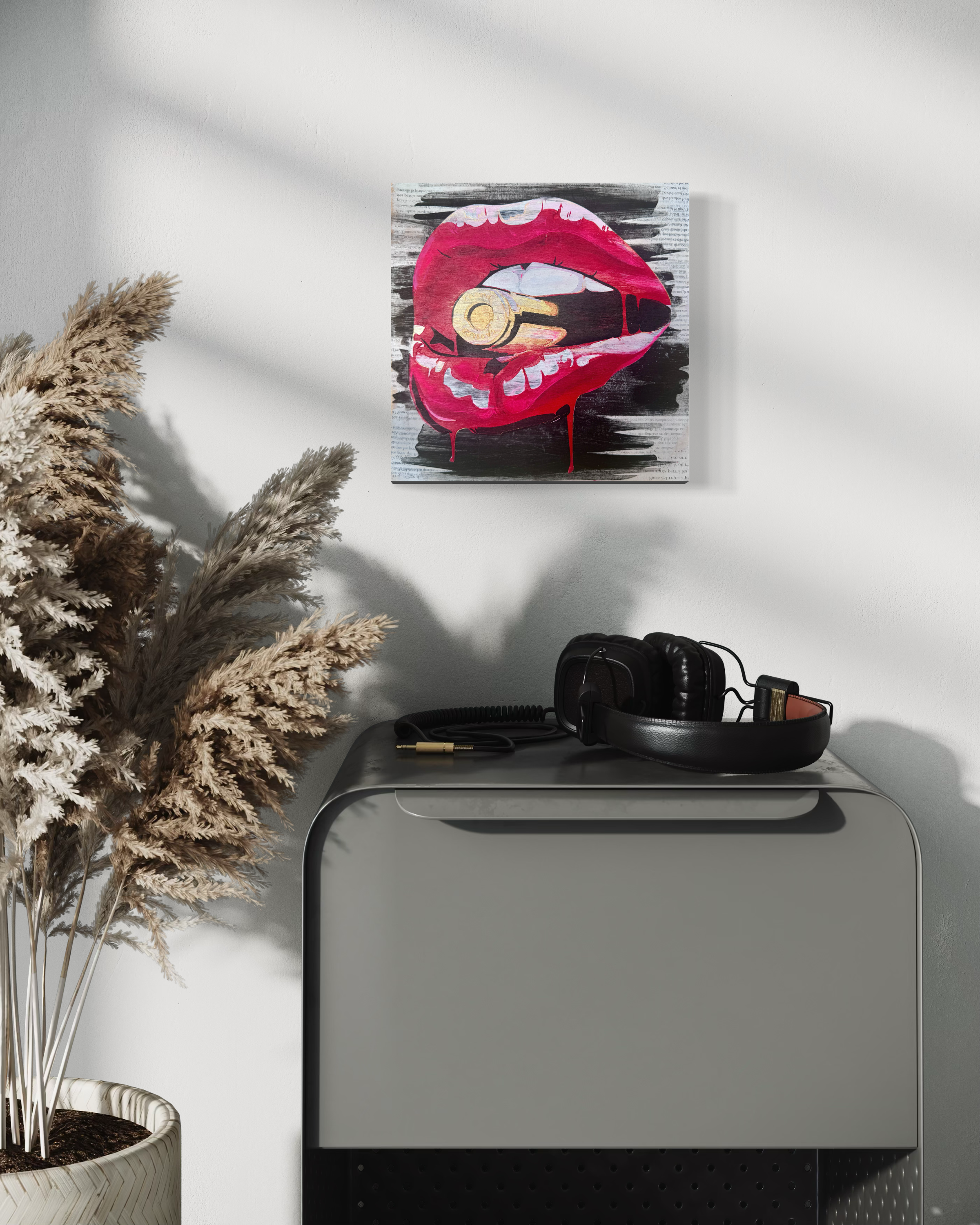 Bite the bullet original painting in home by artist Adele French