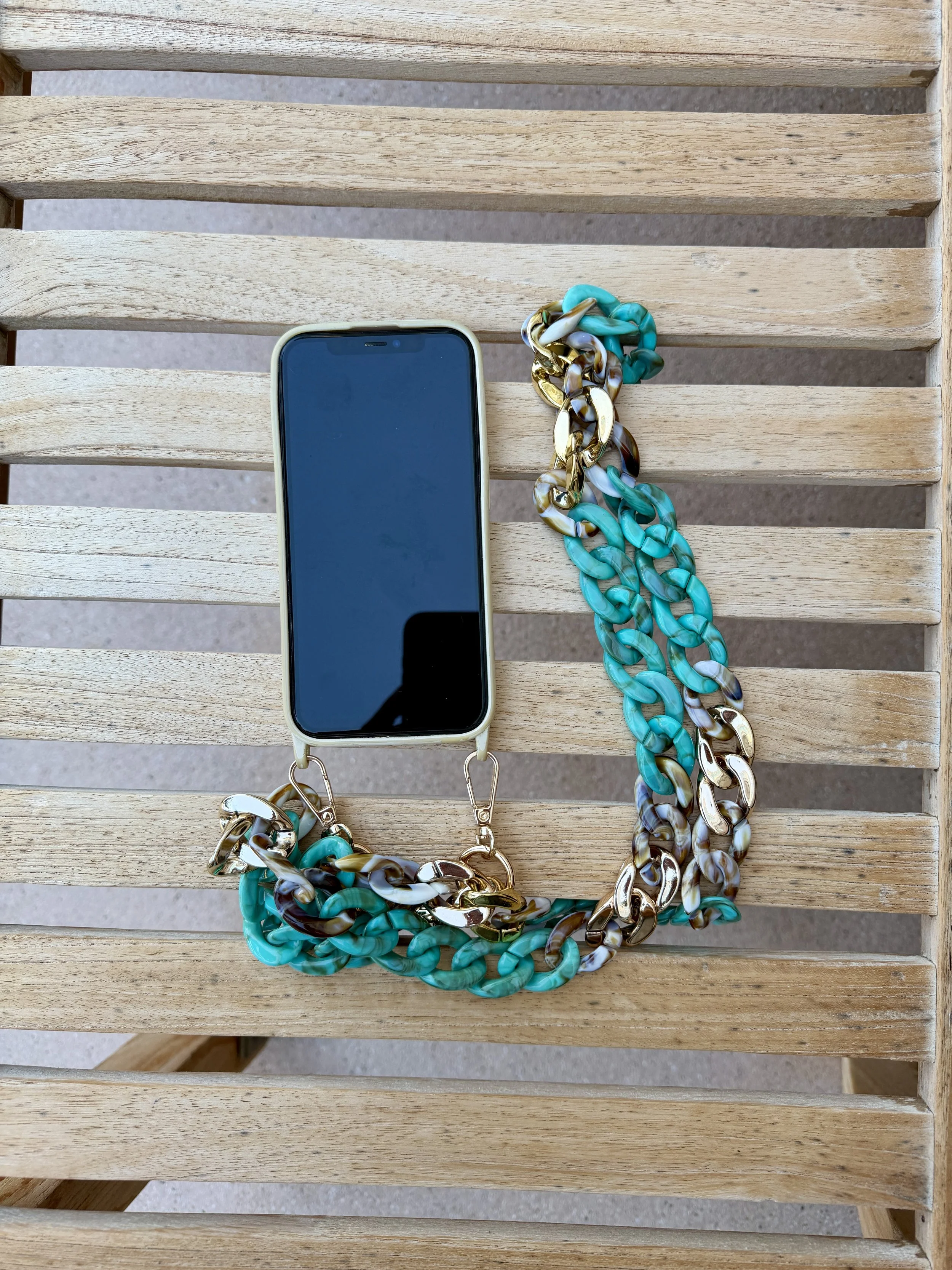 Standard, Turquoise - Ivory- Gold - Cross Body Phone Chain