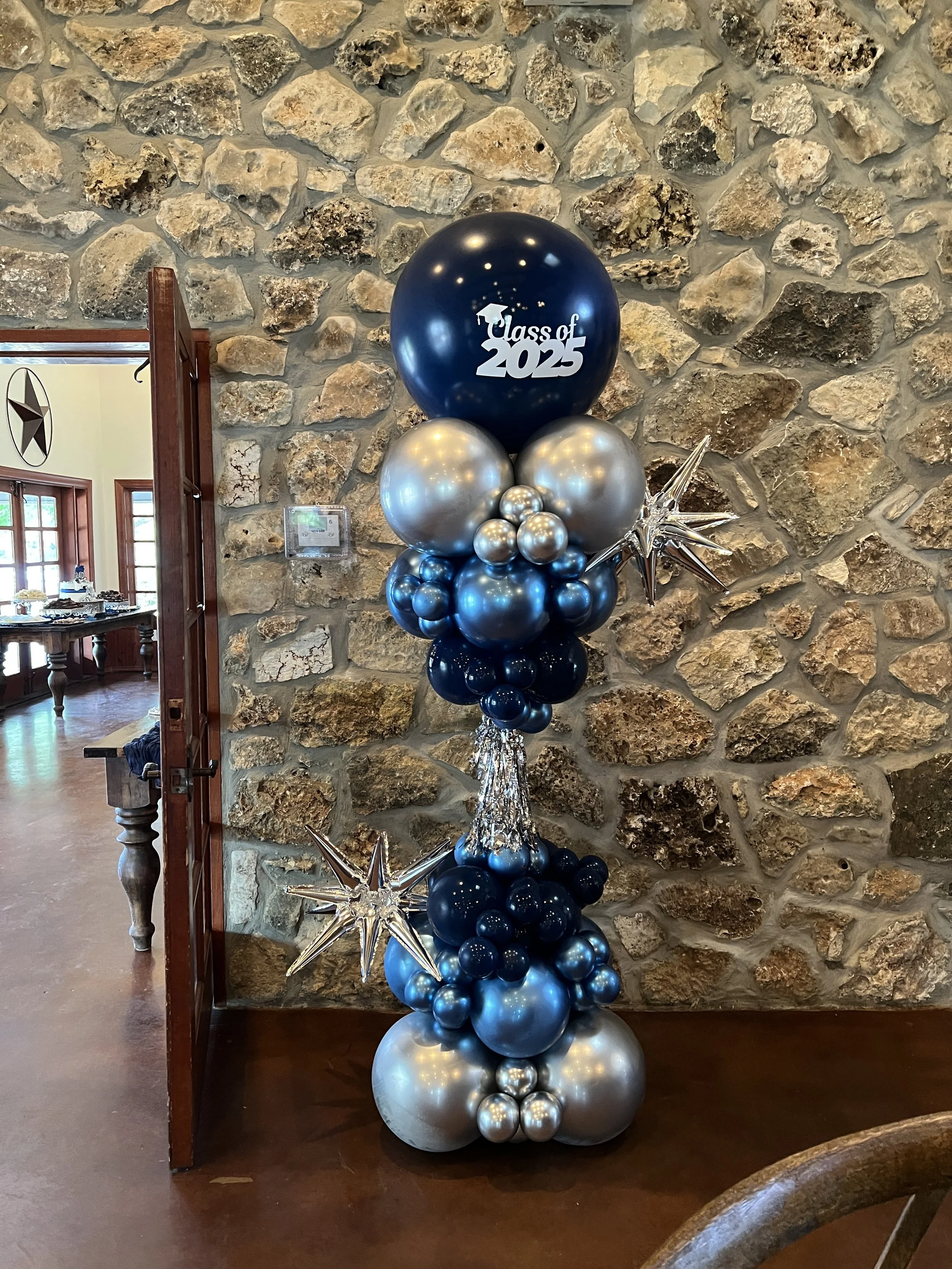 Graduation True Crazy Tower 8Ft for a grad party at Canyon Spring Gold Club. LBJHS Colors. 