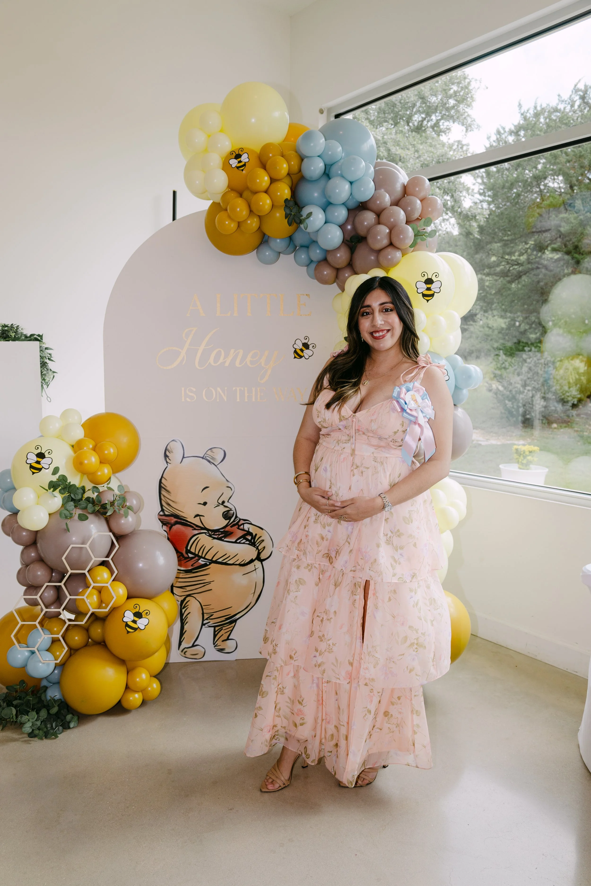 Winnie the Pooh Theme Gender reveal backdrop with 3.5ft cutout Winnie. 