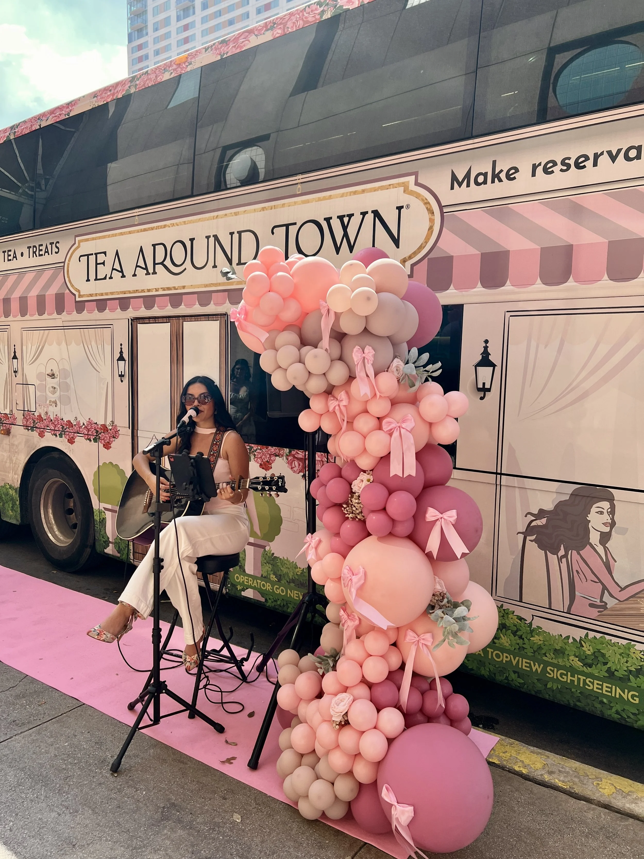 8FT Freestanding Organic balloon garland for Tea Around Town San Antonio Launch. 