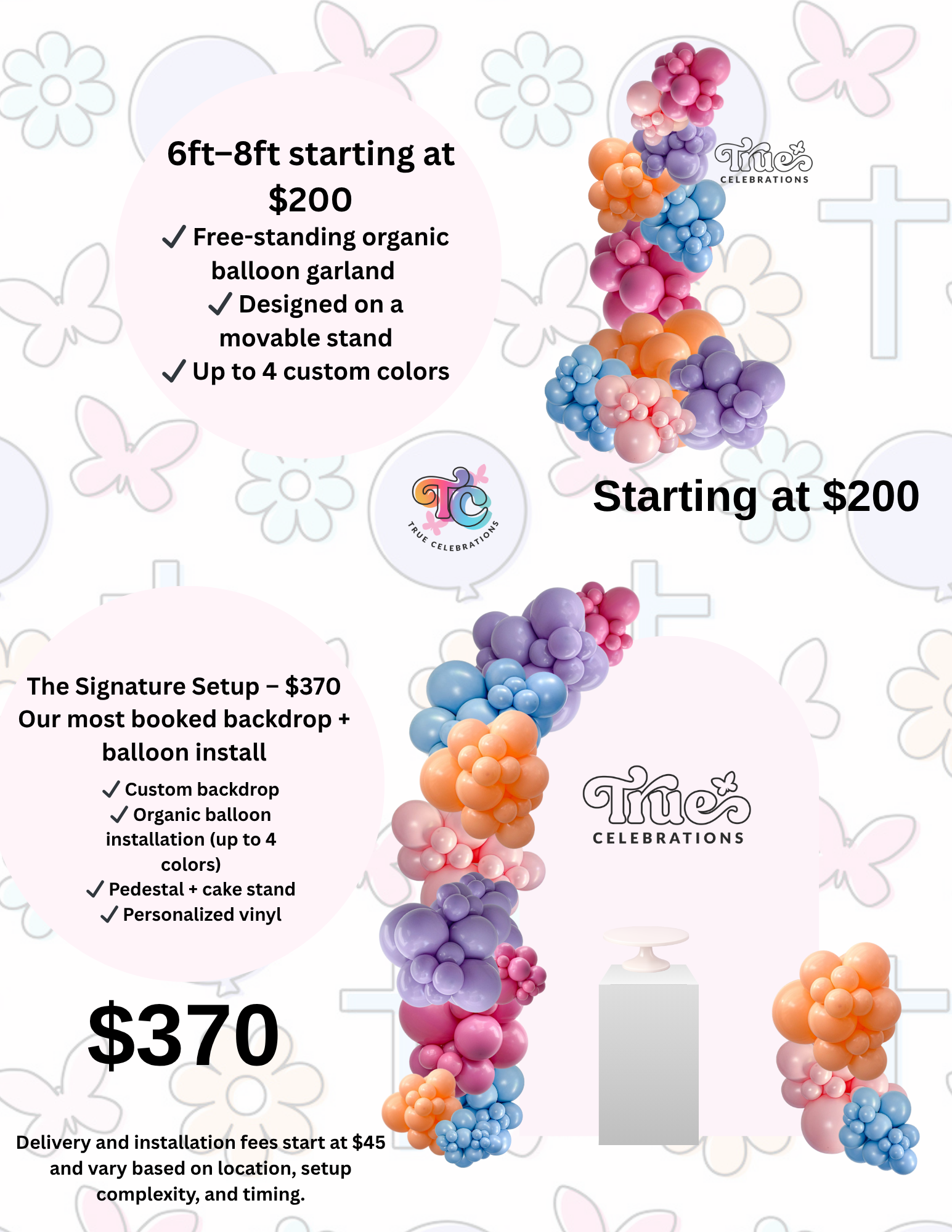 Luxury balloon backdrop and organic balloon garland setup in San Antonio by True Celebrations, featuring custom design, backdrop rental, and personalized event styling. SATX