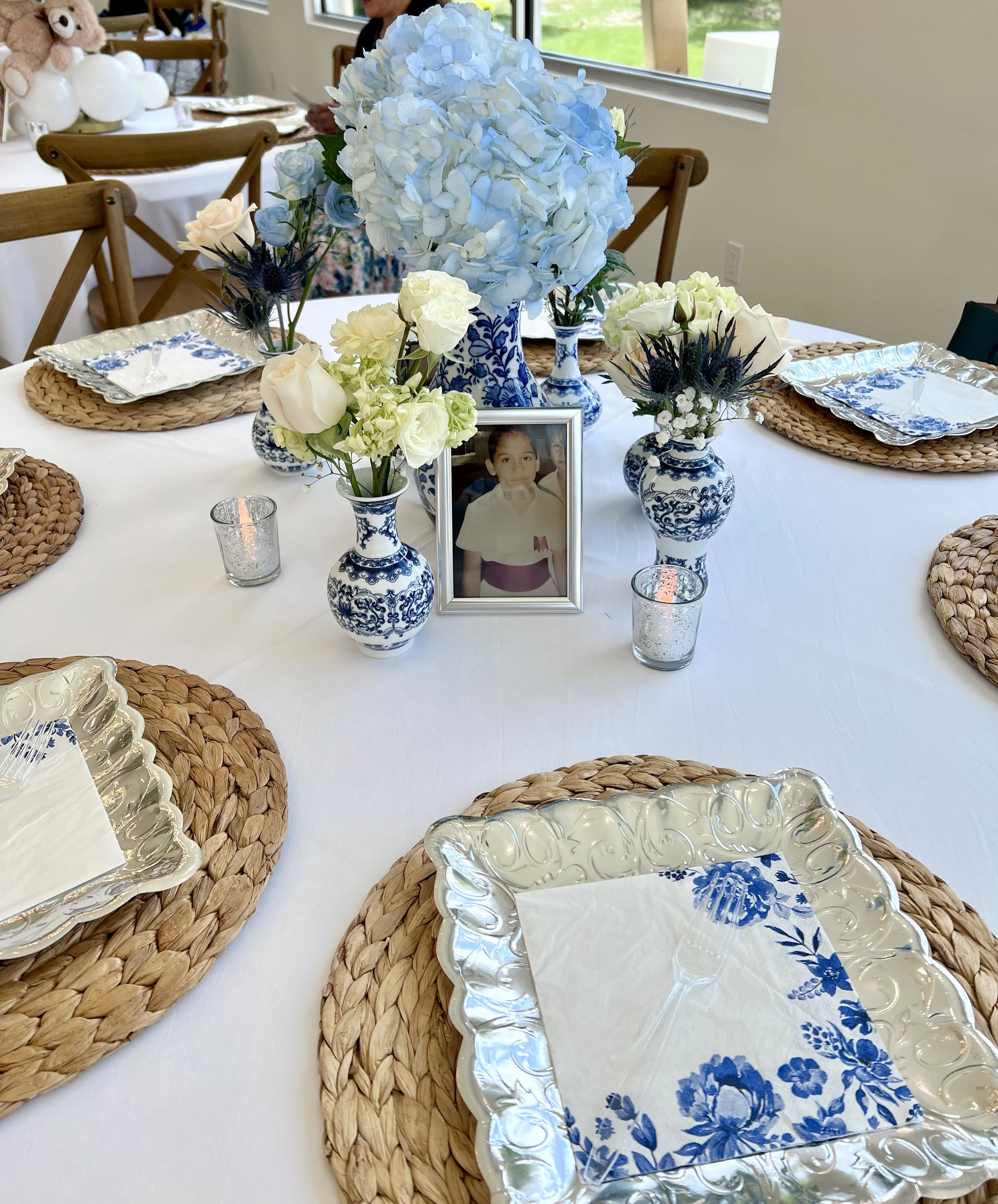Vintage Chinoiserie Bud Vases with custom florals. 