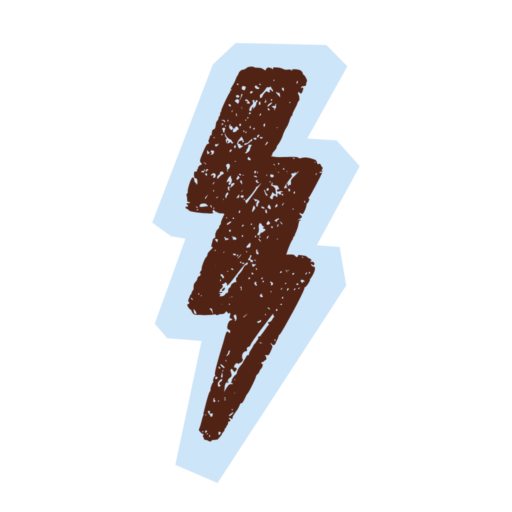 Hand-drawn lightning bolt doodle icon in brown ink