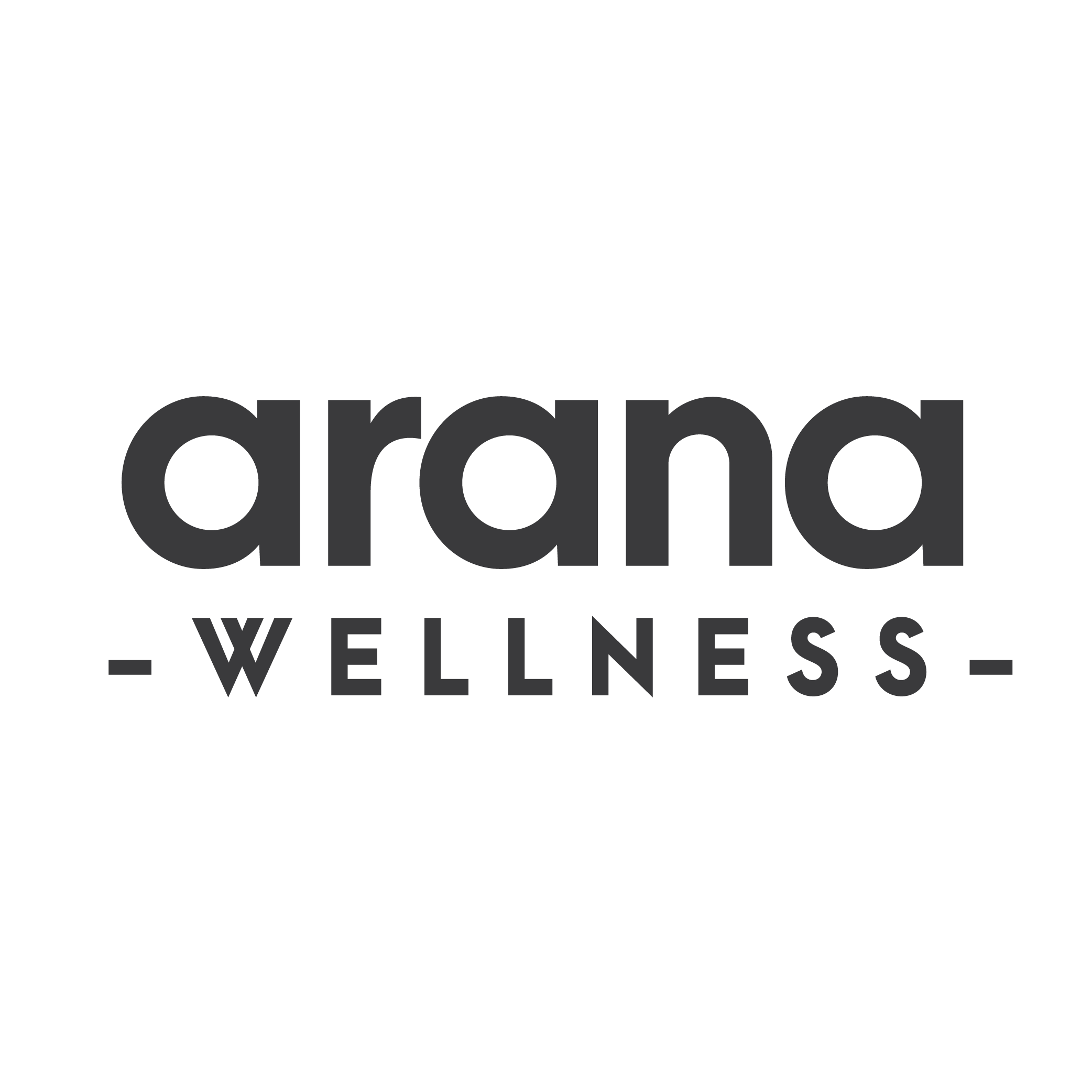 Logo for Arana Wellness in black letters on a white background.