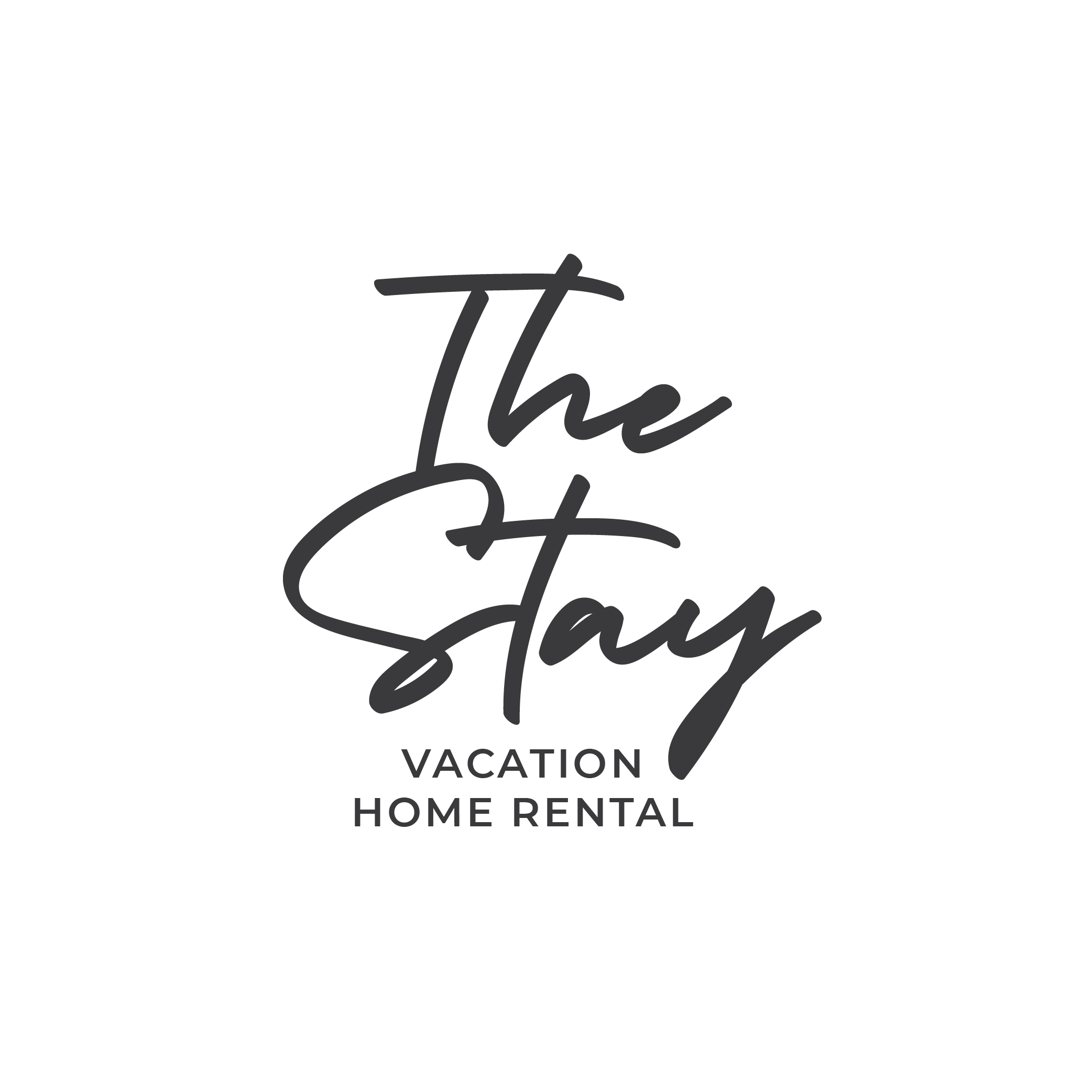 Logo with the words "The Stay" in cursive font and "Vacation Home Rental" in uppercase underneath on a white background.