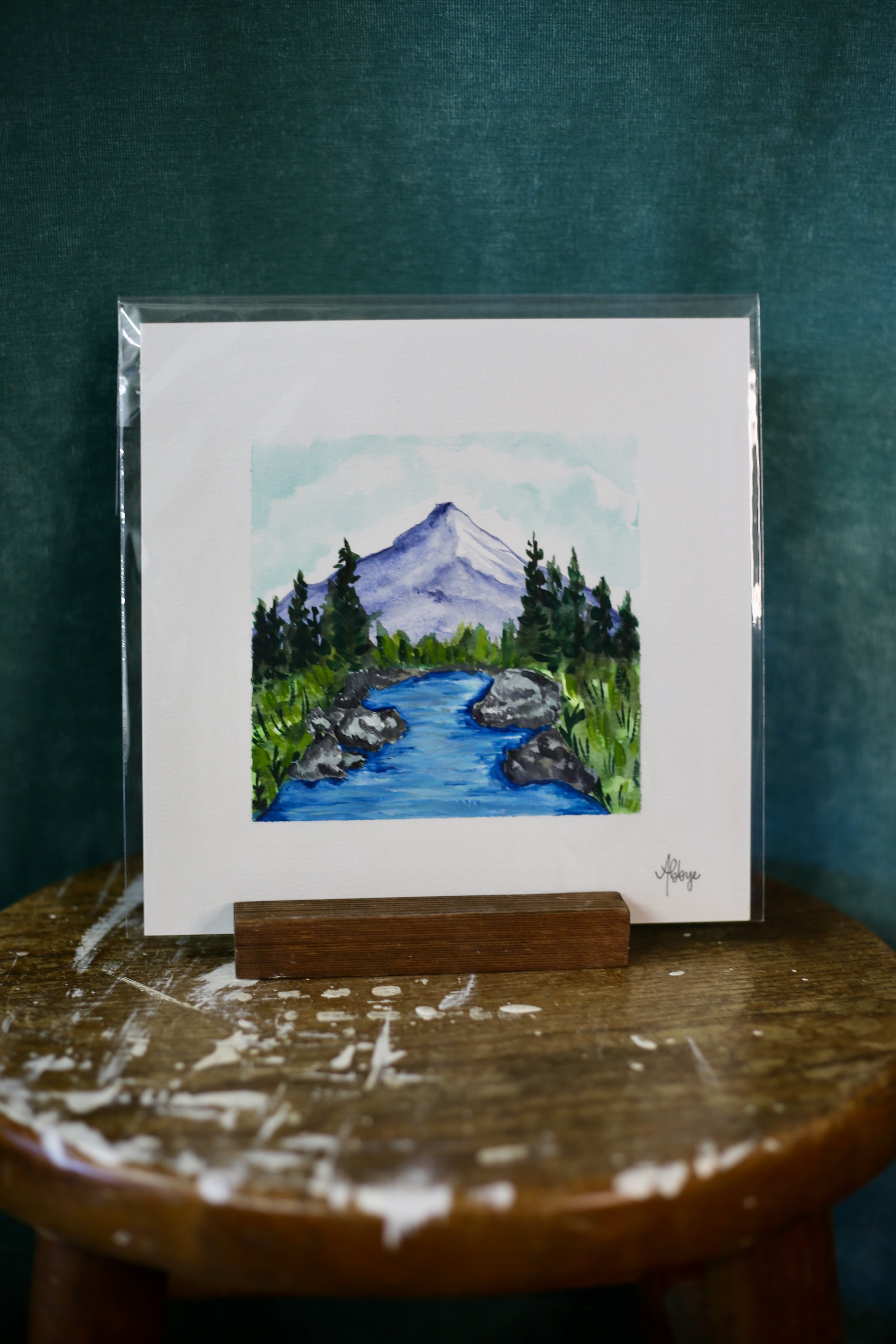 Watercolor - Mountain Water Landscape