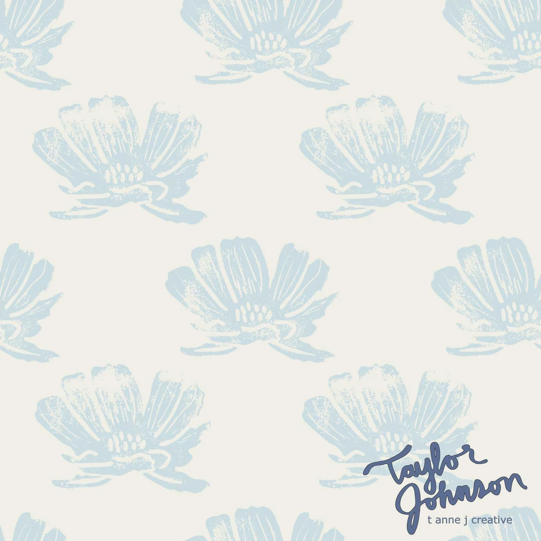 Light-colored background patterned with blue flower designs and the name 'Taylor Johnson' written in cursive.