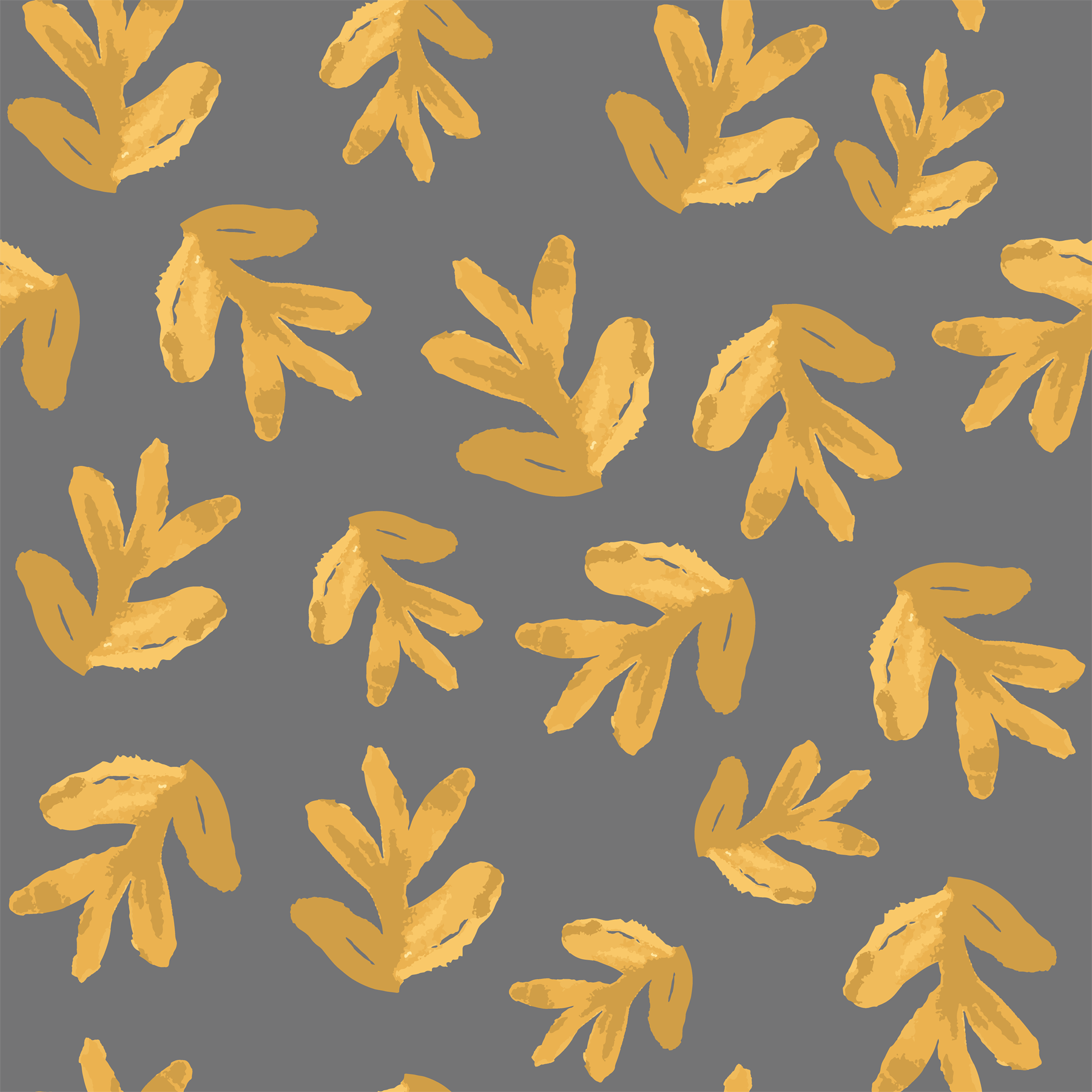 Pattern of gold-colored floral shapes on a gray background.