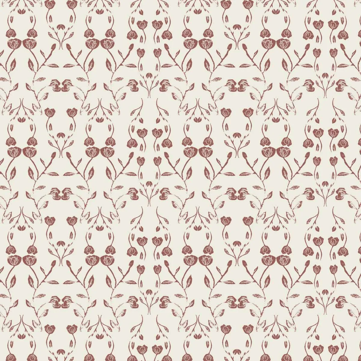 Block Printed Geometeric Rosebuds in a terracota color and cream