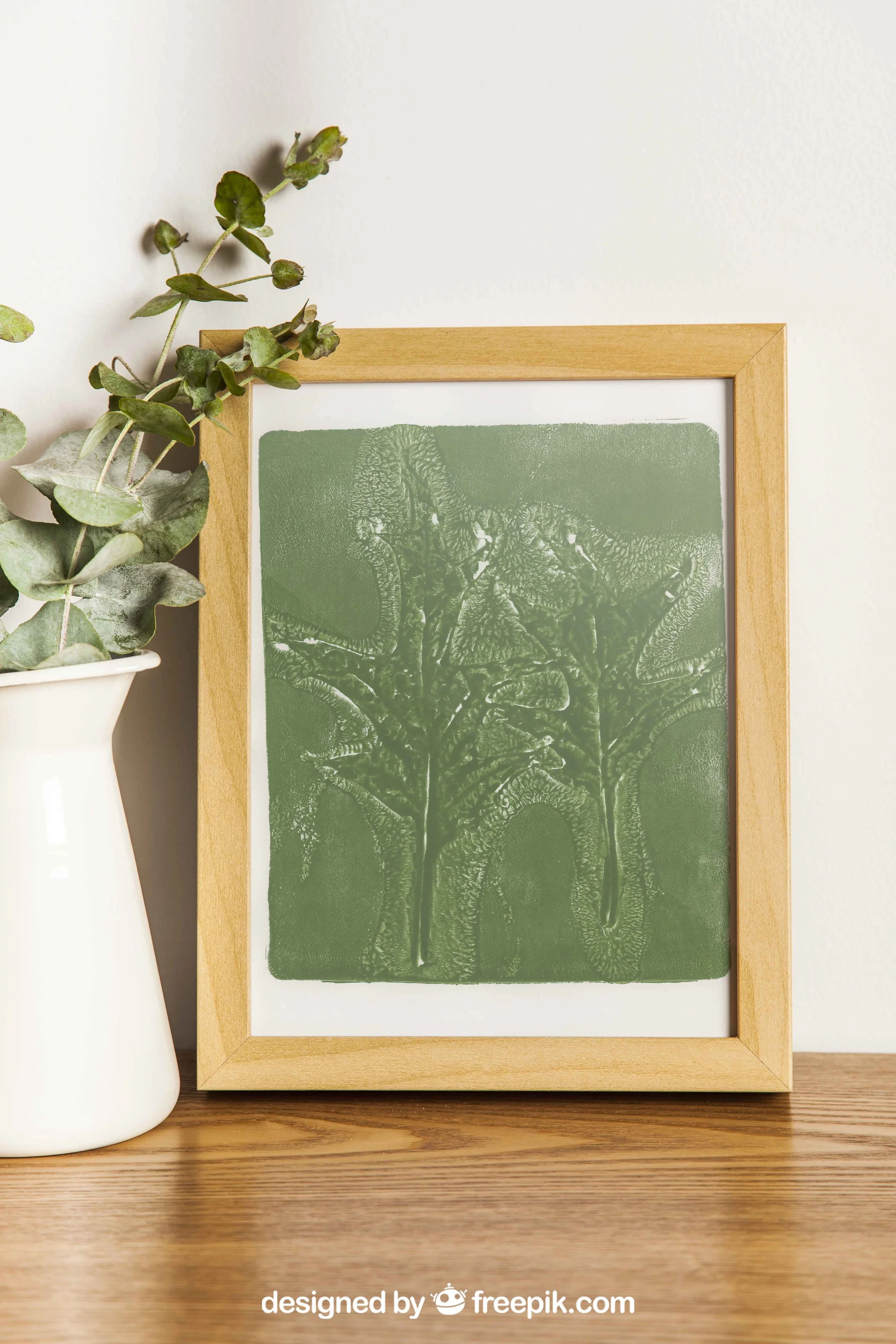 Green Oak Leaf Botanical Acrylic Gel Plate Print-Original, One of a Kind Art Print - 9 x 11 inches - 2023 series print #19