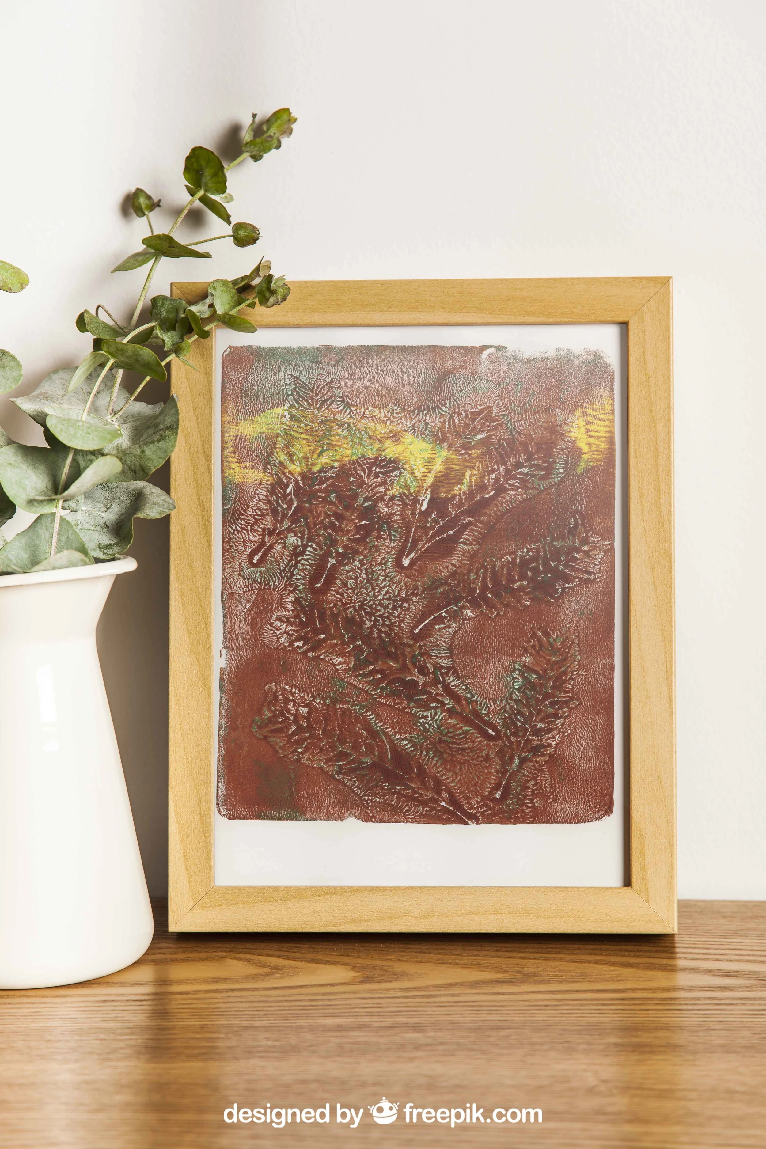Copper and Yellow Botanical Acrylic Gel Plate Print-Original, One of a Kind Art Print - 9 x 11 inches - 2023 series print #14