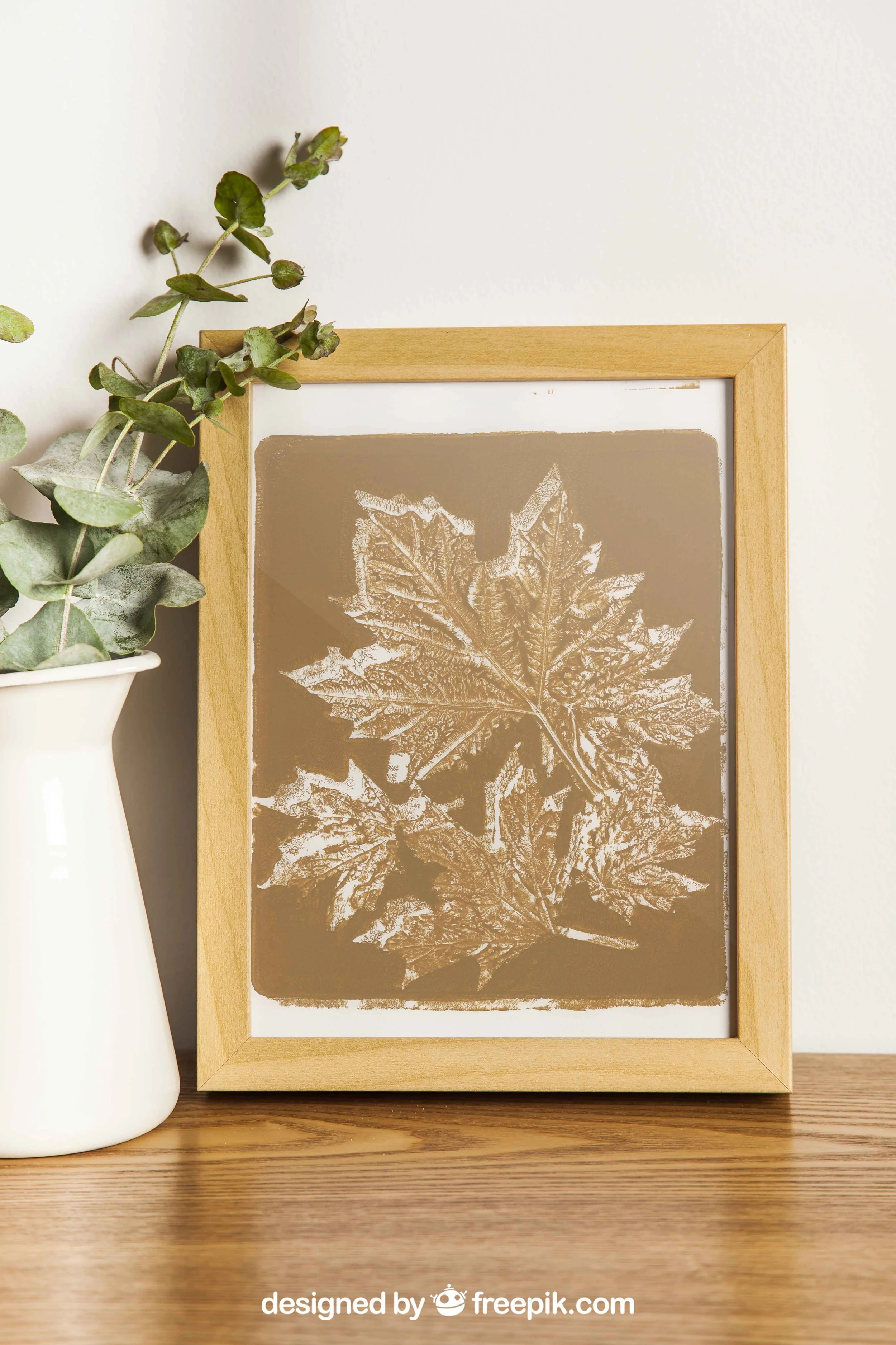 Tan Maple Leaves Botanical Acrylic Gel Plate Print-Original, One of a Kind Art Print - 9 x 11 inches - 2023 series print #11