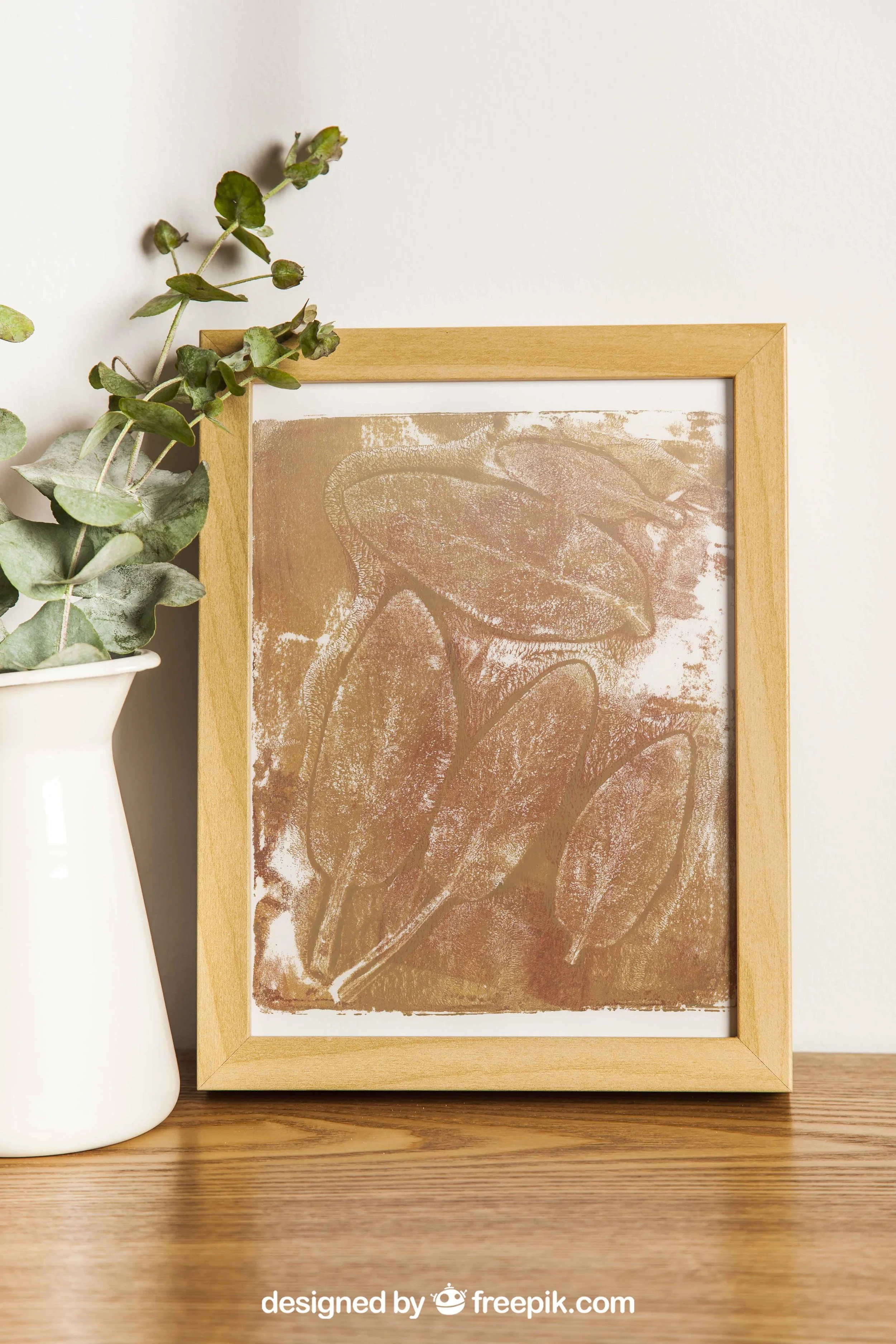 Burnt Sienna Tan Botanical Acrylic Gel Plate Print-Original, One of a Kind Art Print - 9 x 11 inches - 2023 series print #6