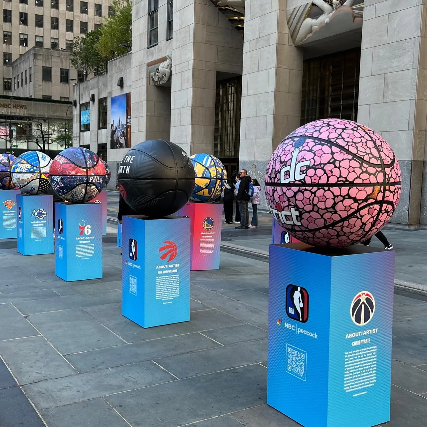 The NBA on NBC celebrated its return with “30 Rocks at 30 Rock,” transforming Rockefeller Center into a national art and basketball showcase featuring 30 custom basketballs designed by local artists representing each NBA team. 
The activ