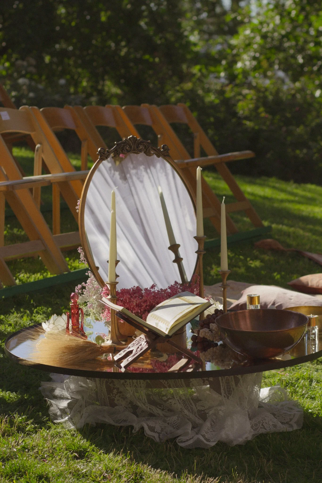 wedding day - the mirror signifies light and eternity, while the candles represent clarity and a bright future.