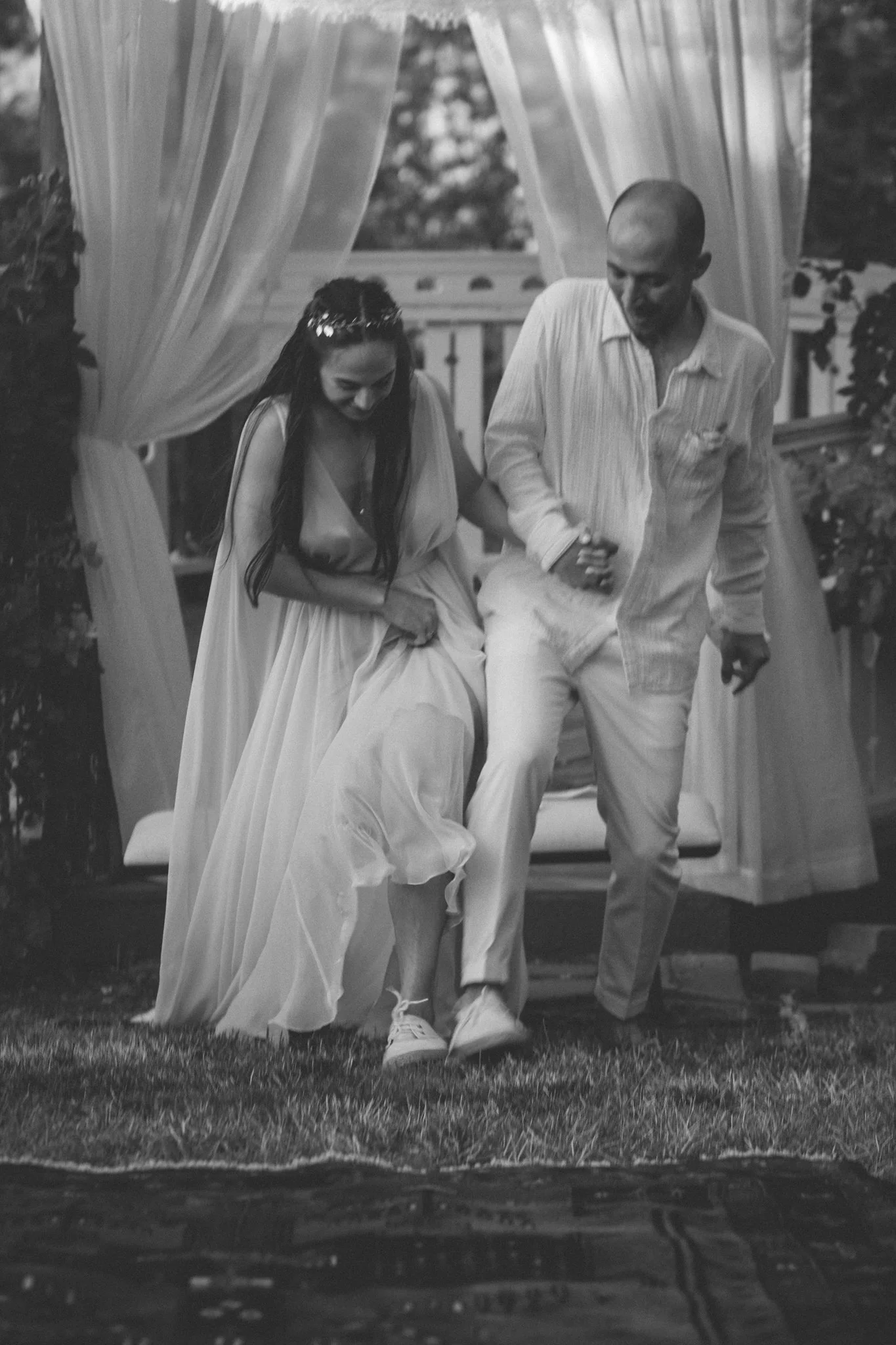 wedding day - couple stomping on glass to symbolize that in the midst of extreme joy, the couple remembers the fragility of life and relationships. it's a jewish tradition