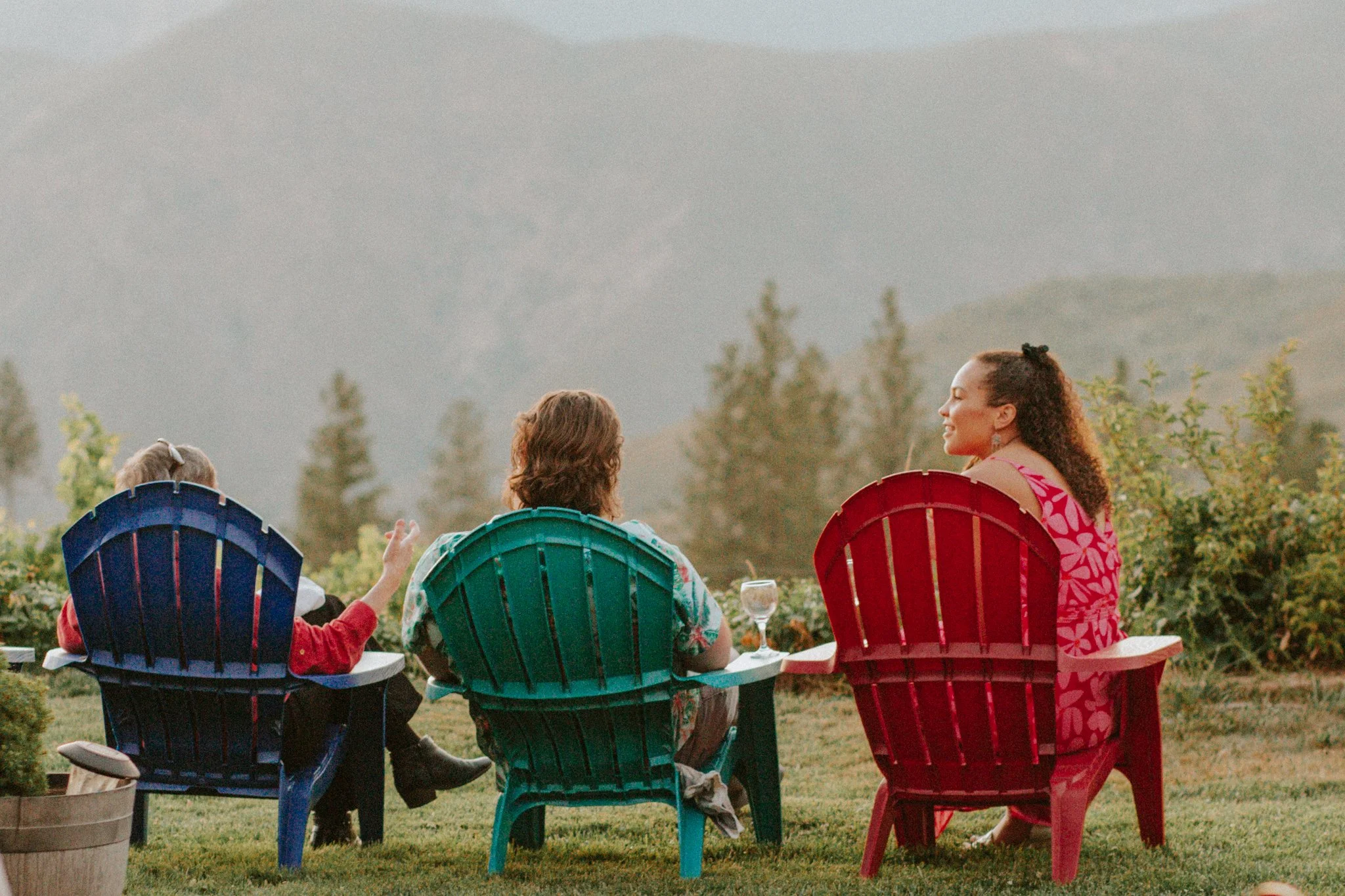wedding day - guests enjoying the view of the mountains