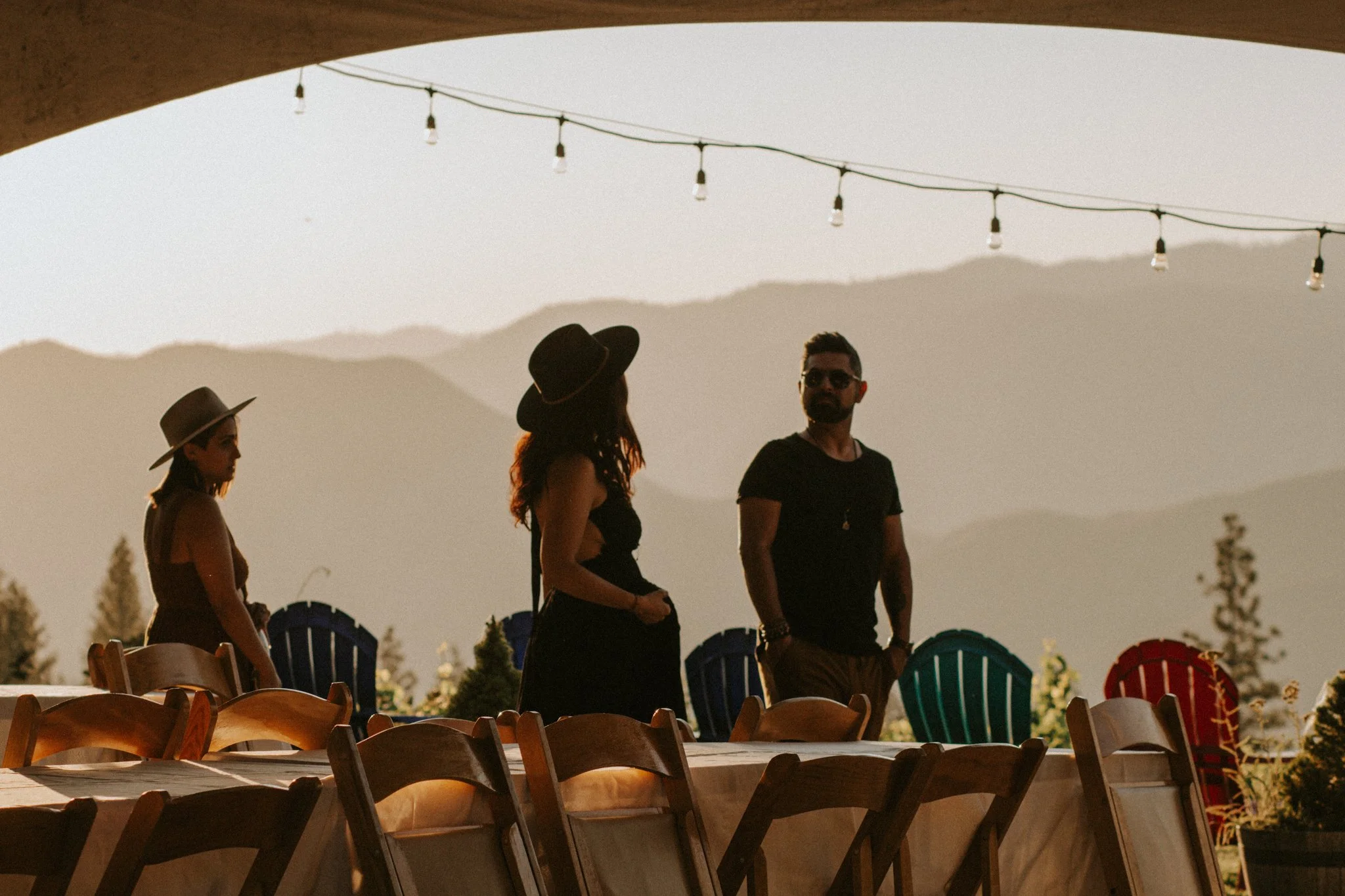 wedding day - guests enjoying the view of the mountains