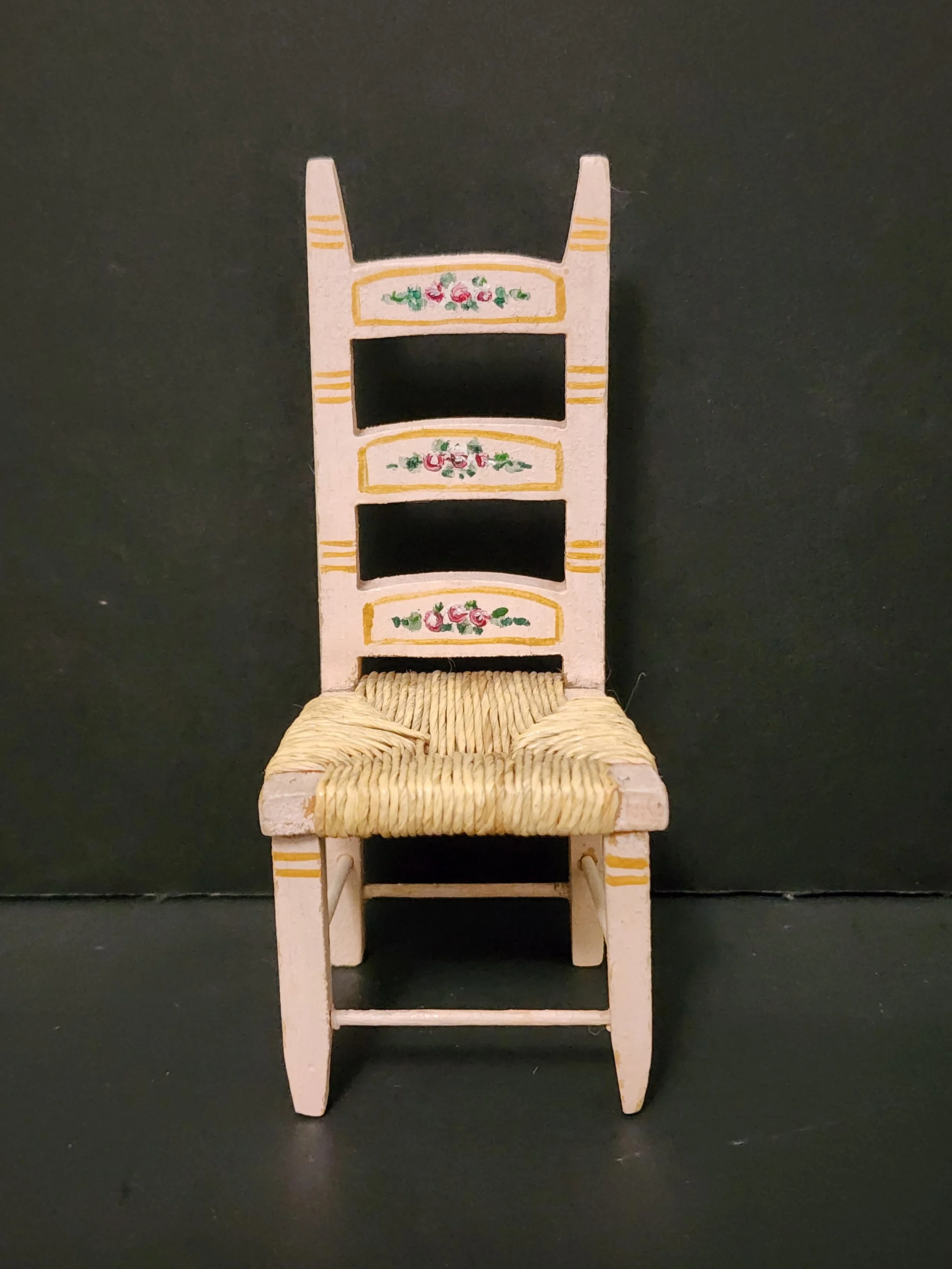 Tynietoy Ladder Back Chair With Rush Seat in Soft Pink.   Item  #016. On hold
