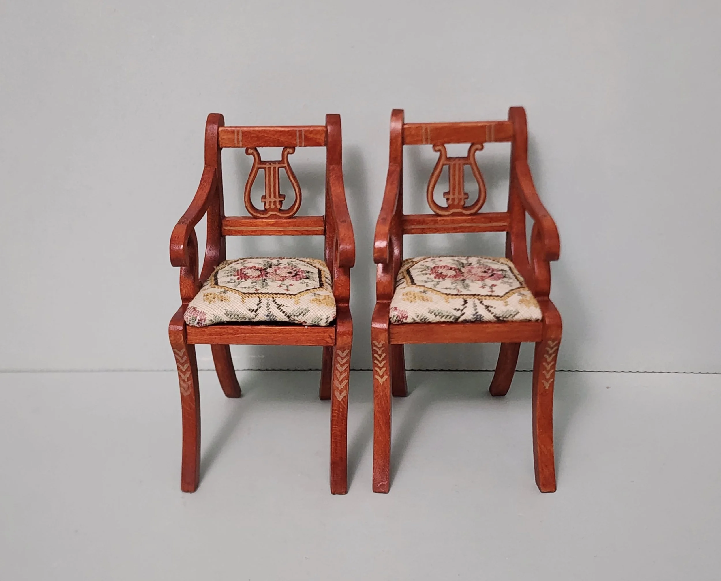 Tynietoy Duncan Phyfe Lyre Back Arm Chairs.  Item #011. On hold