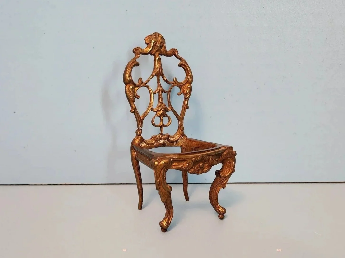 Antique French Cast Bronze Dollhouse Chair, 1" Scale