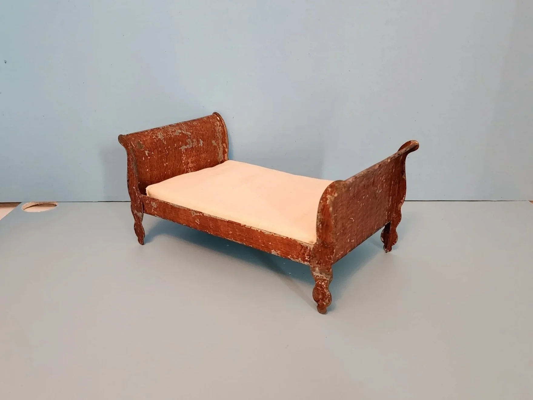 Antique Tin Grain Painted Sleigh Bed, Althof Bergmann, 1874