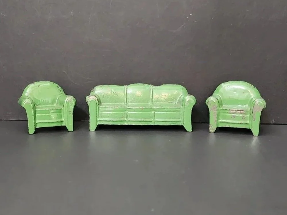 Kilgore Cast Iron Green Sofa and Two Easy Chairs