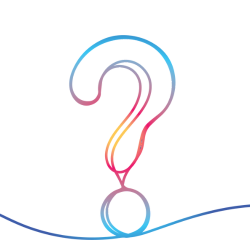 Colorful question mark with gradient shades of blue, purple, pink, and yellow.
