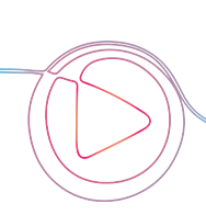 A pink and purple geometric icon resembling a letter 'D' or a play button.