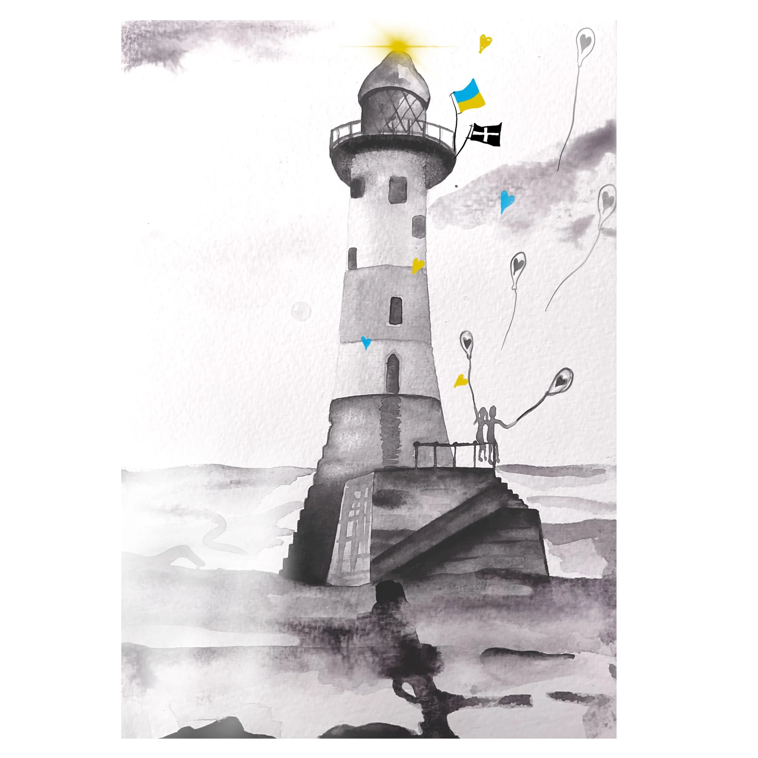 Monochrome watercolour lighthouse