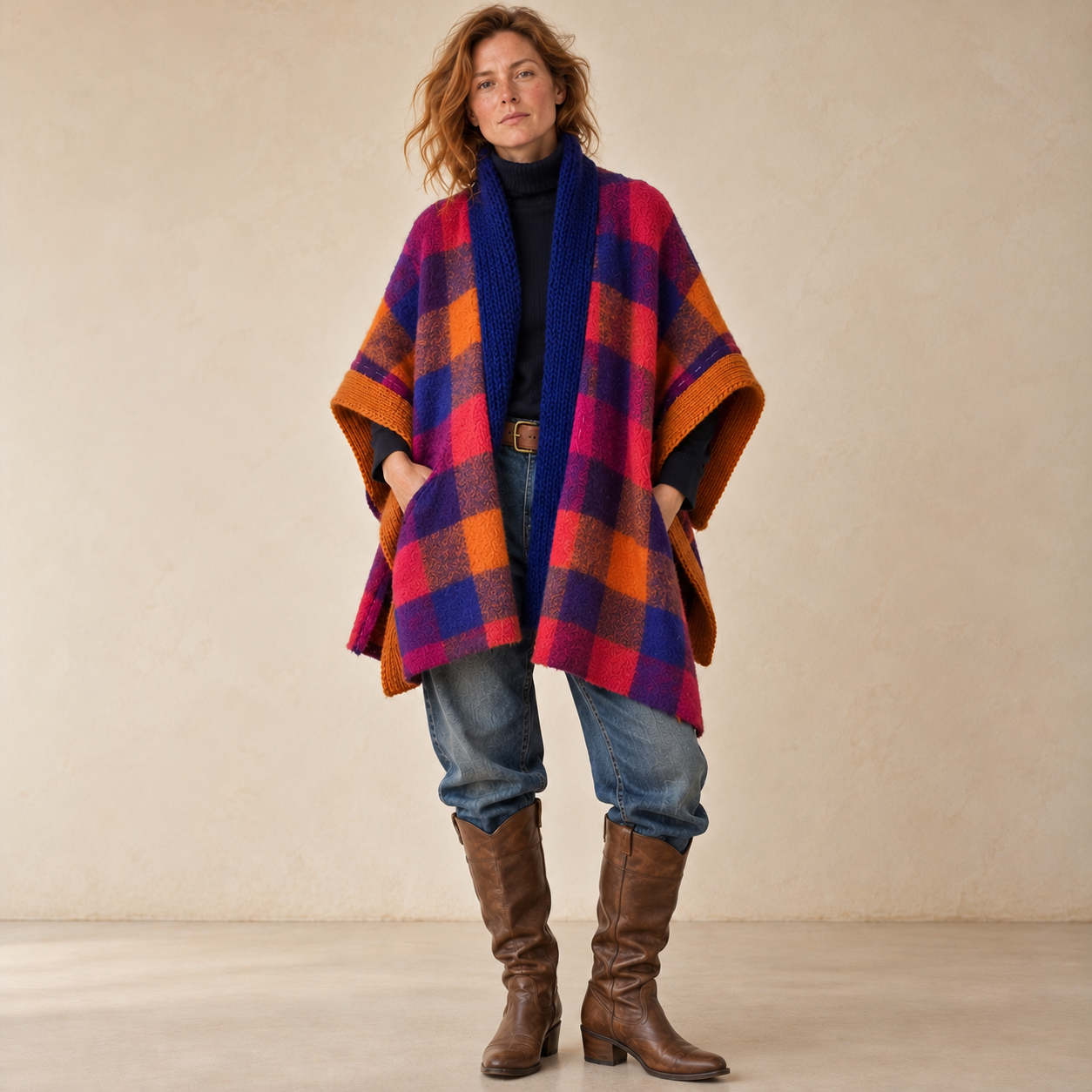 Bunter Patchwork-Poncho im Studio.png