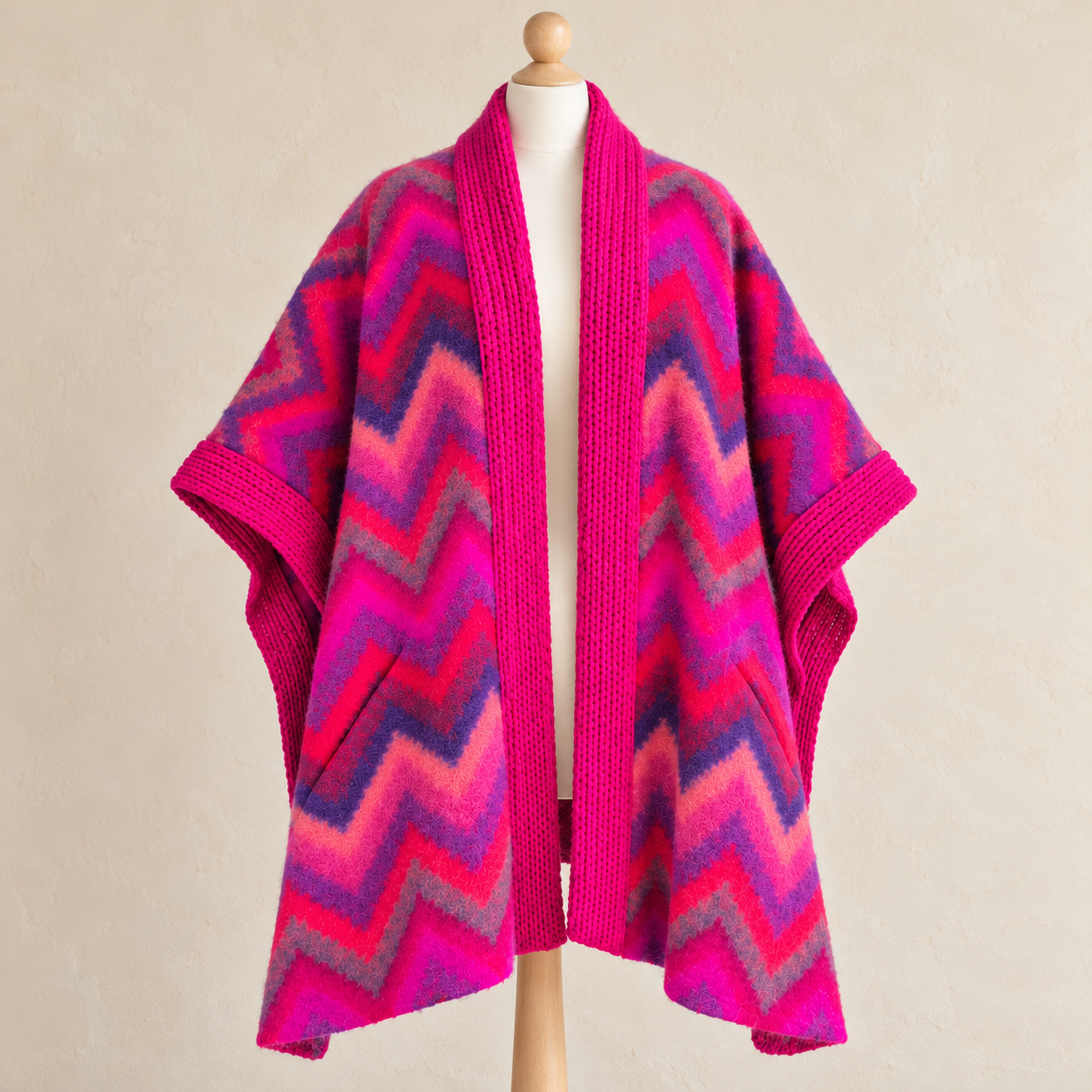 Fuchsia Chevrons auf Wollponcho.png