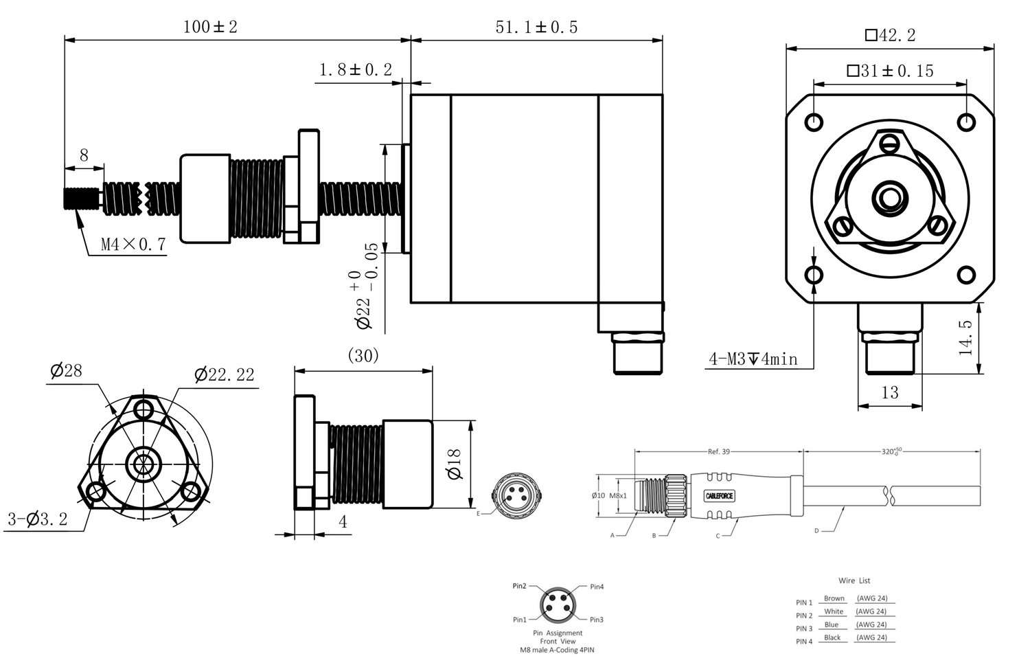 NEMA 17 IP54 linear actuator dimensional drawing